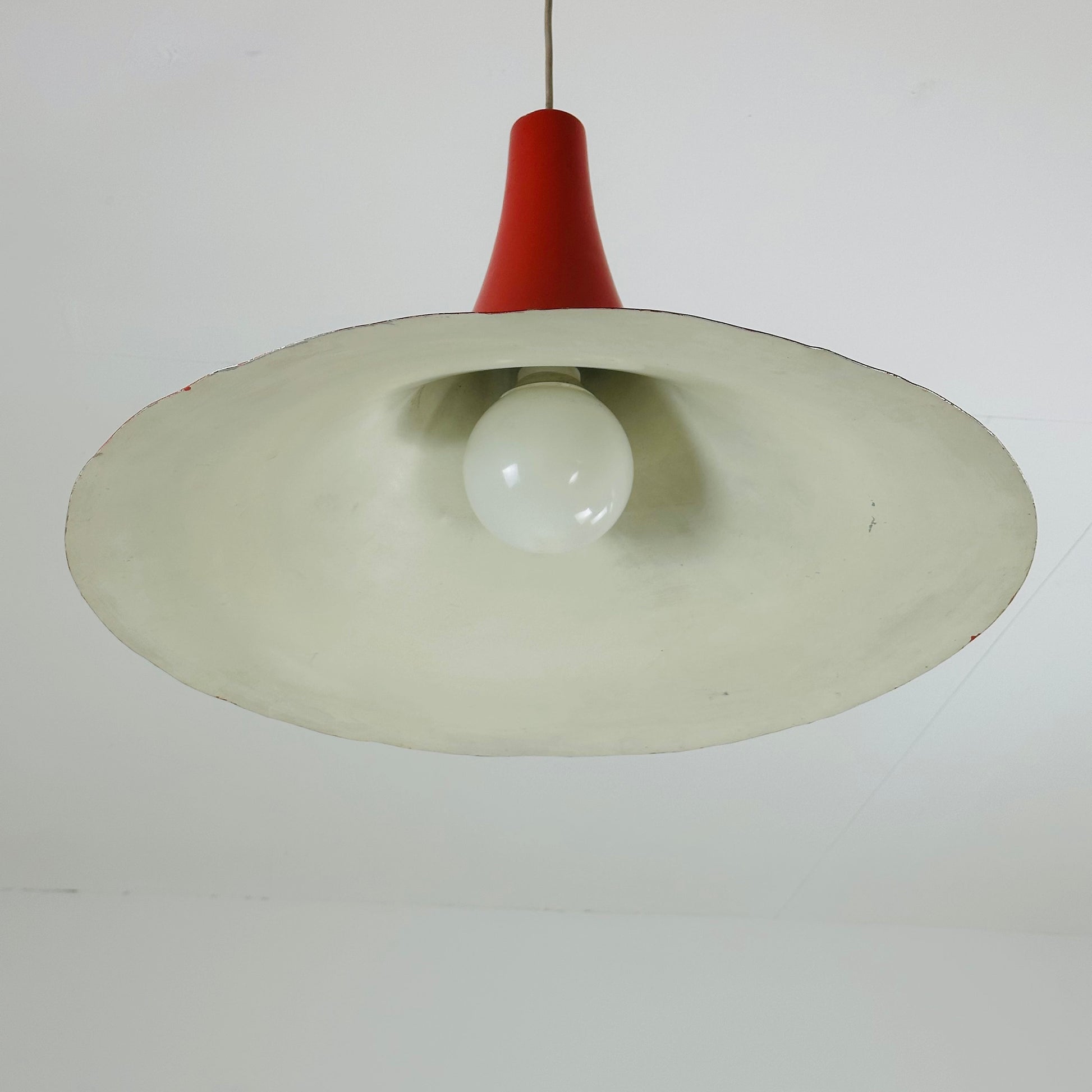 Mid century Danish red semi pendant light 1960s