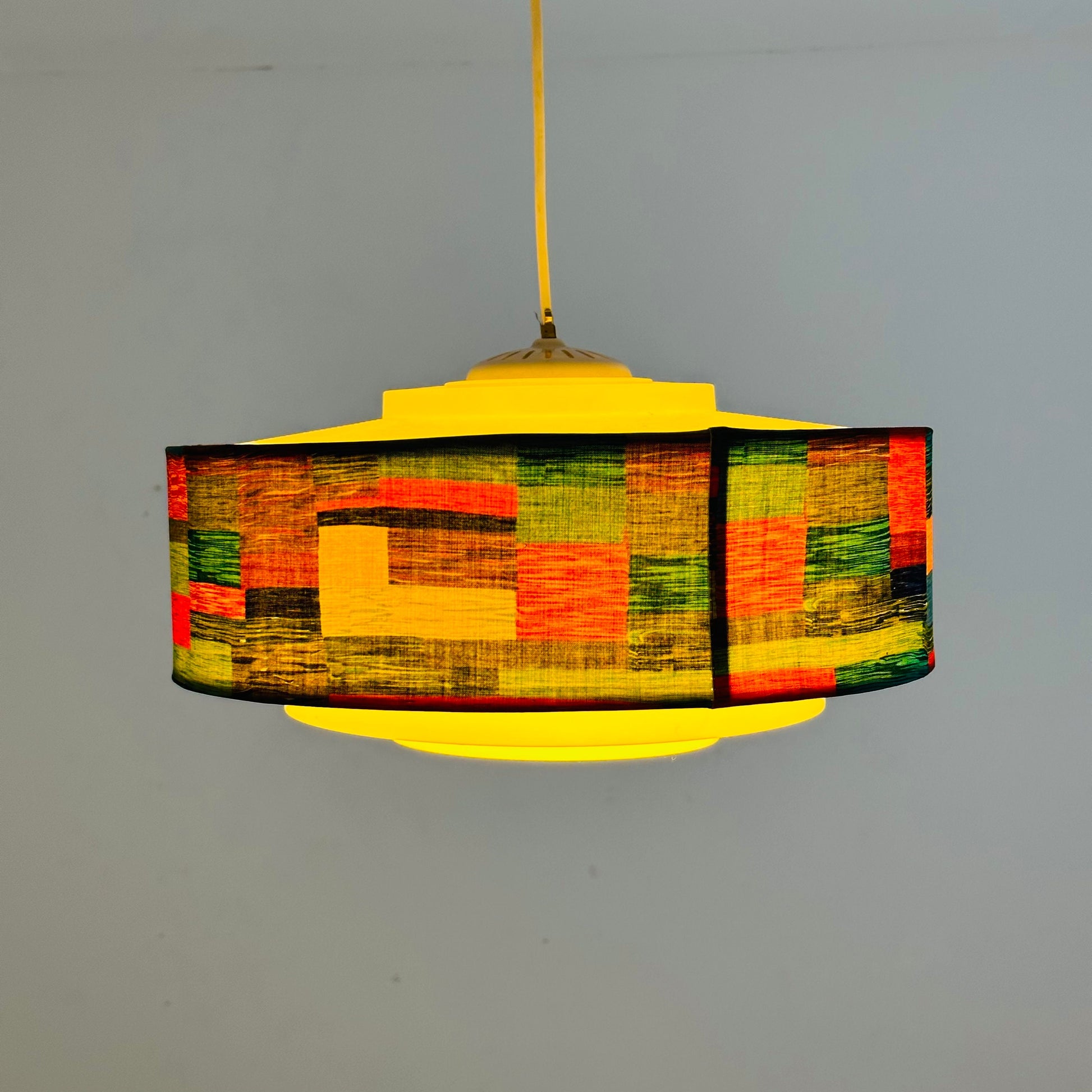 Rare Mid century colorful suspension in psychedelic fabric and plastic 1970s
