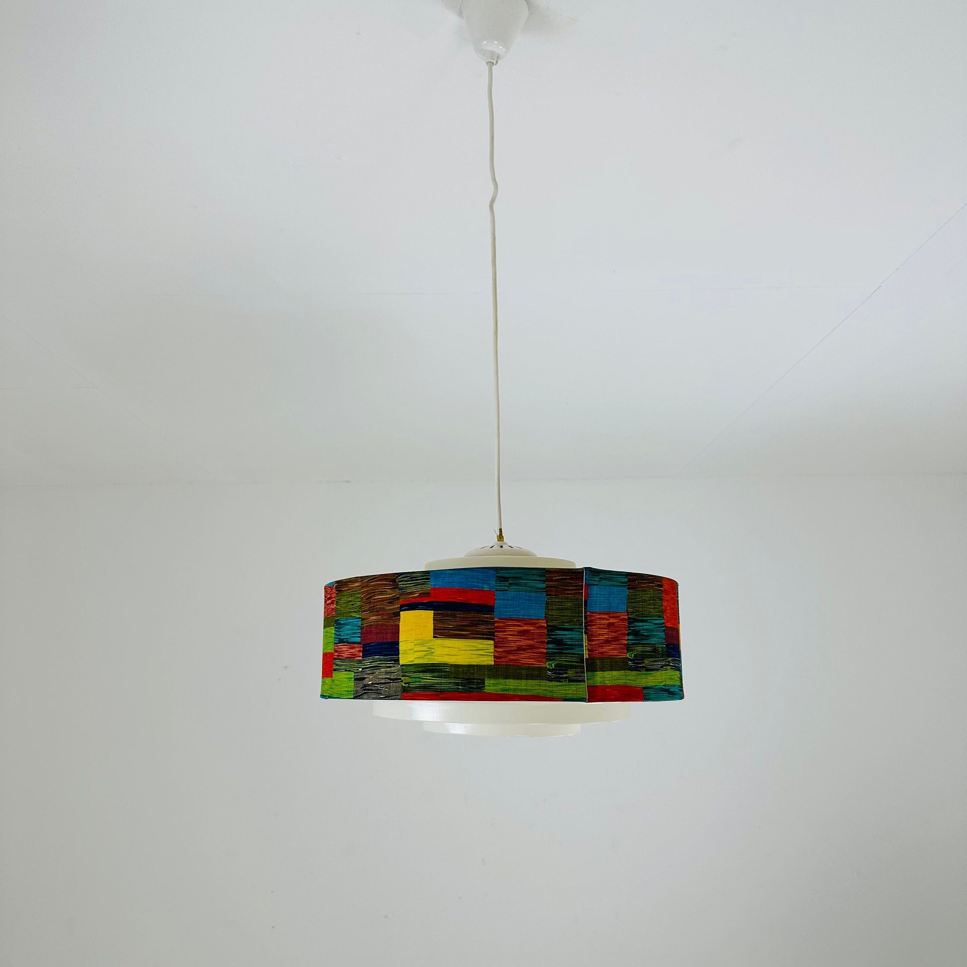 Rare Mid century colorful suspension in psychedelic fabric and plastic 1970s
