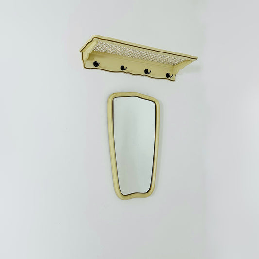 Mid-century wooden Frame Minimalist Mirror and shelf , 1950s, Germany by Mann Möbel
