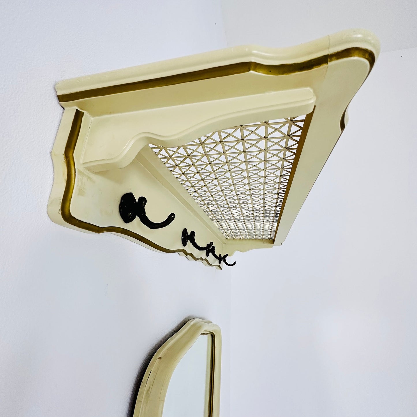 Mid-century wooden Frame Minimalist Mirror and shelf , 1950s, Germany by Mann Möbel