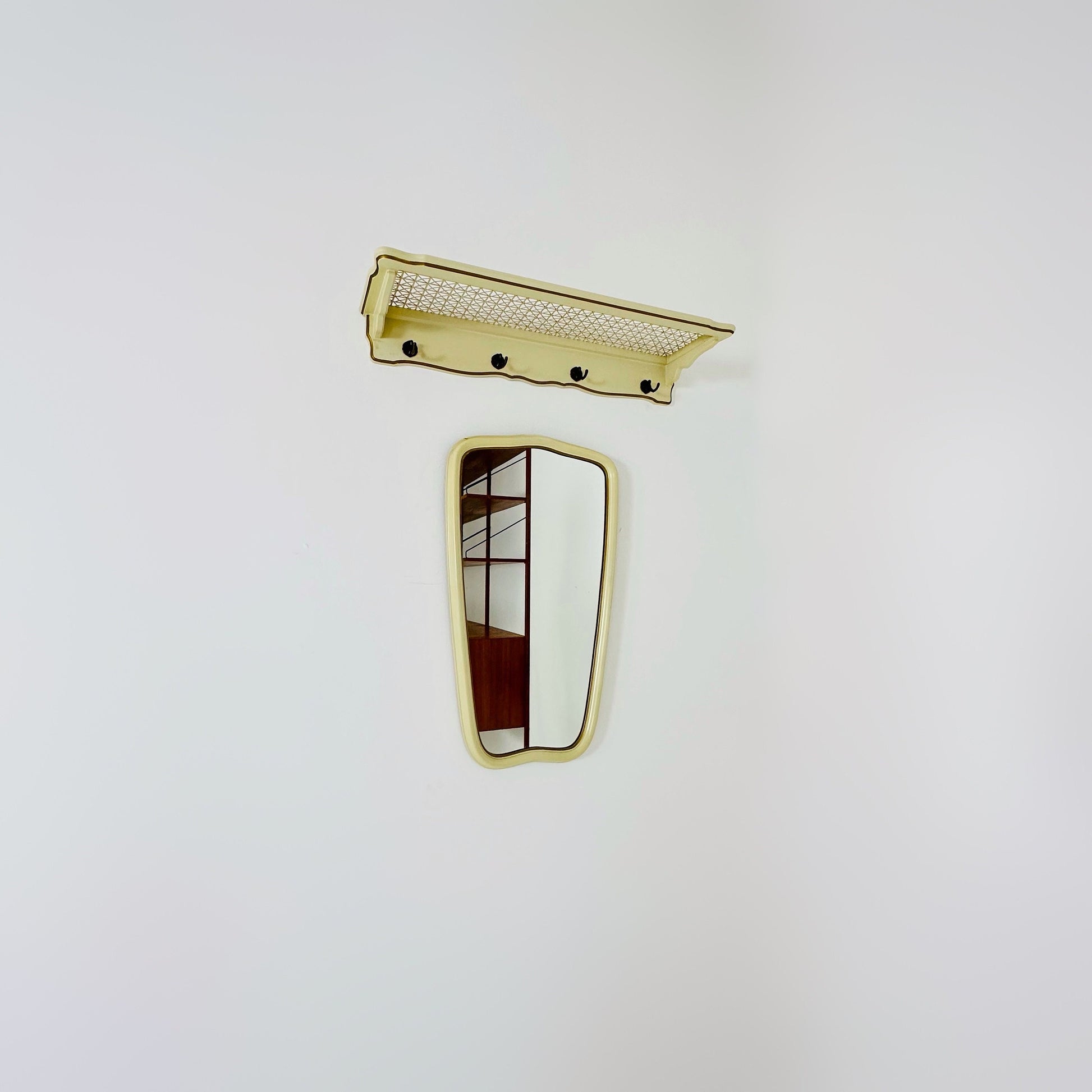 Mid-century wooden Frame Minimalist Mirror and shelf , 1950s, Germany by Mann Möbel
