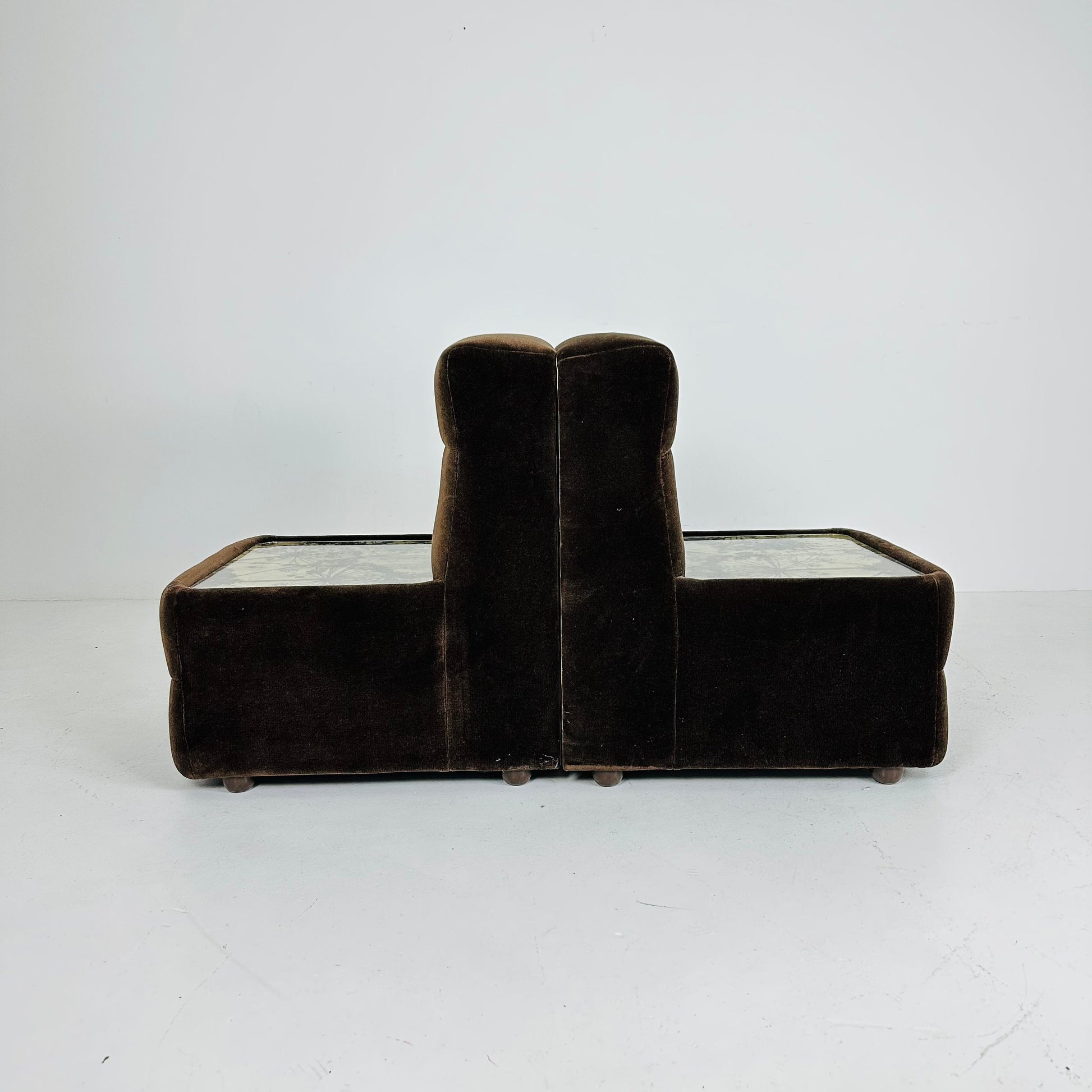 Pair of Spaceage nightstands in brown velor with spot lights 1970s France