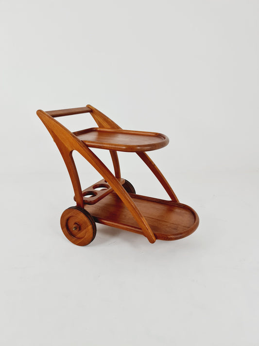 Super Rare mid century Danish trolley, bar cart in solid teak By Kjeni Merløse Denmark, 1970s