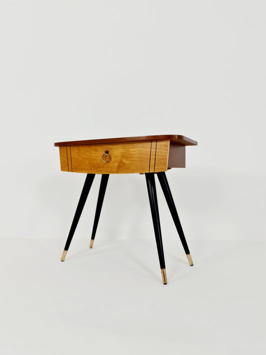 German mid-century teak and beech small sideboard /side table, 1950s