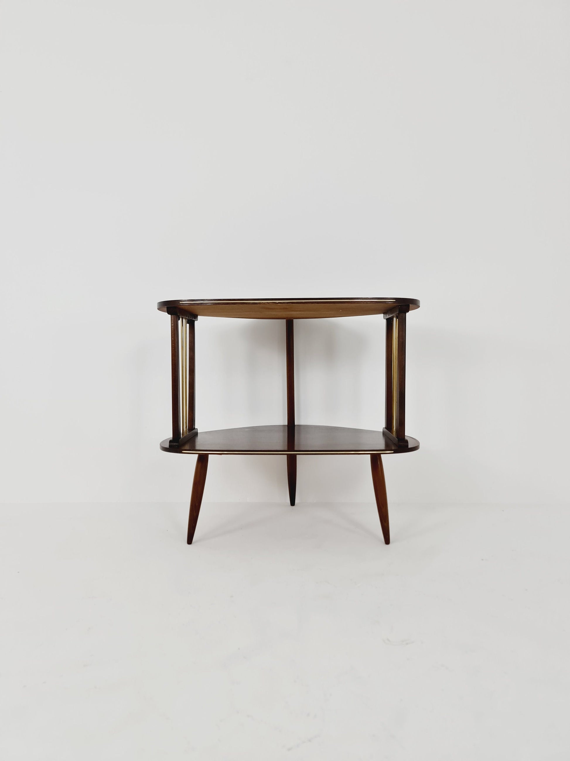 German mid-century walnut and Brass small TV sideboard /side table, 1950s