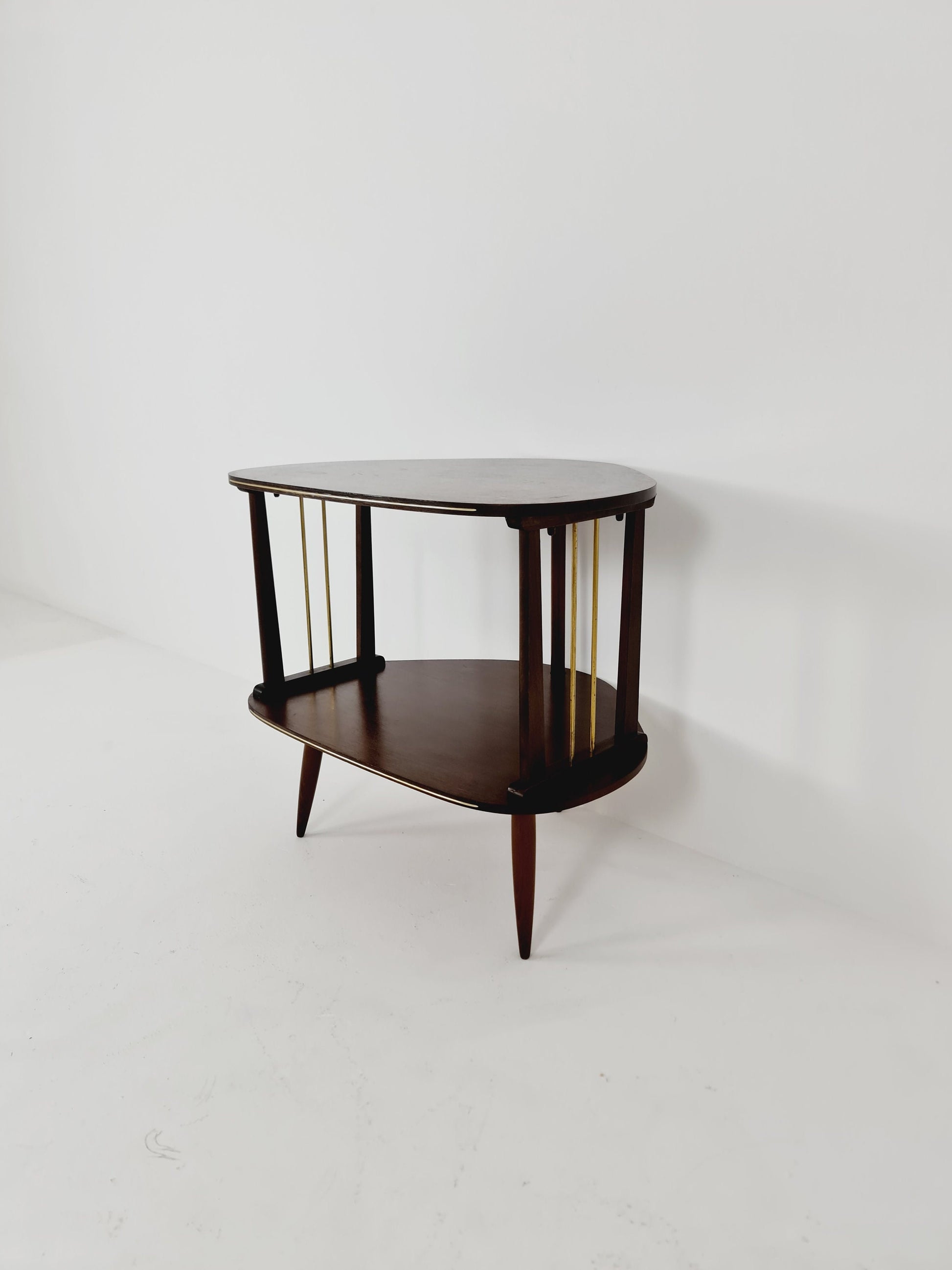 German mid-century walnut and Brass small TV sideboard /side table, 1950s