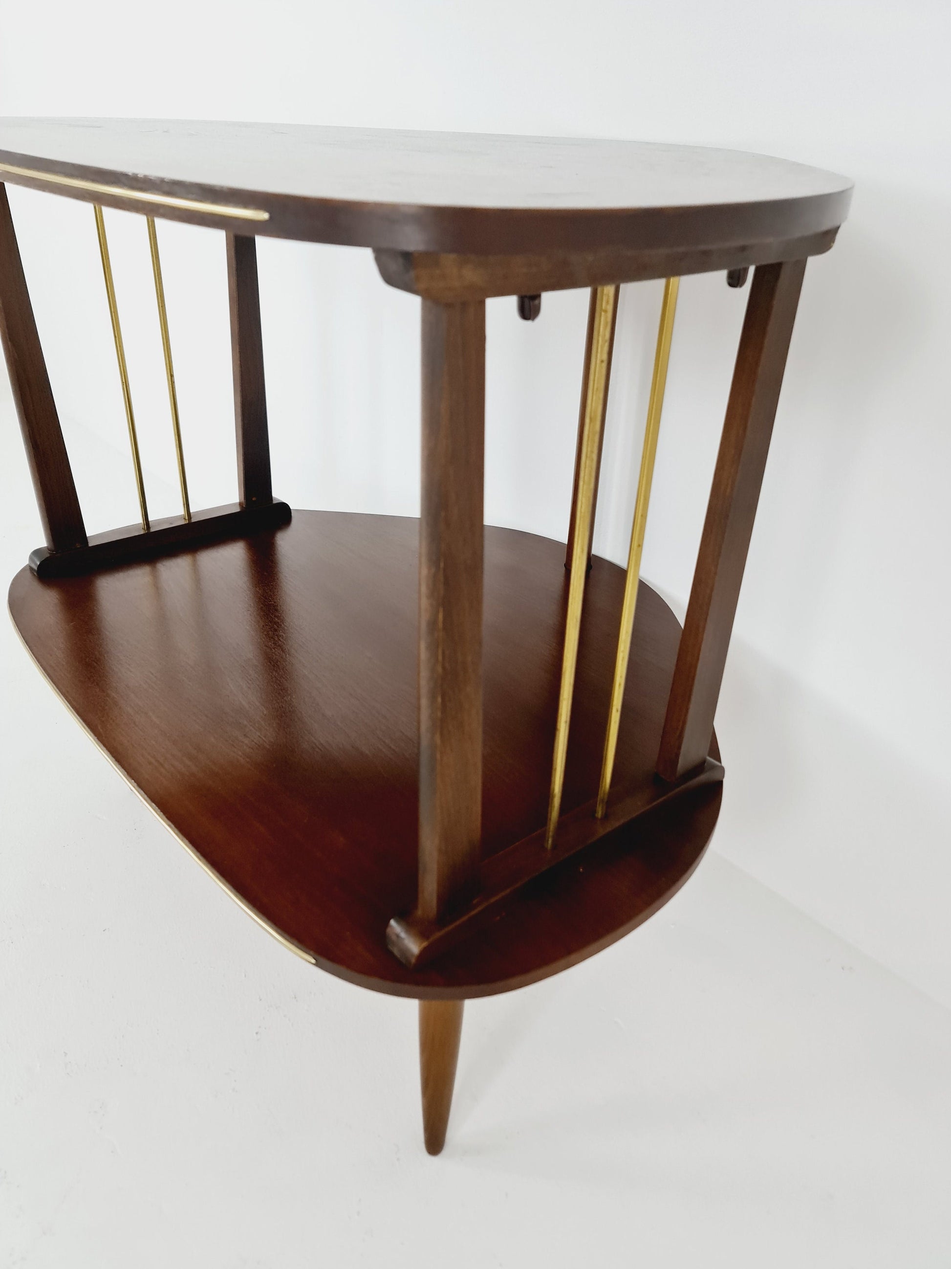 German mid-century walnut and Brass small TV sideboard /side table, 1950s
