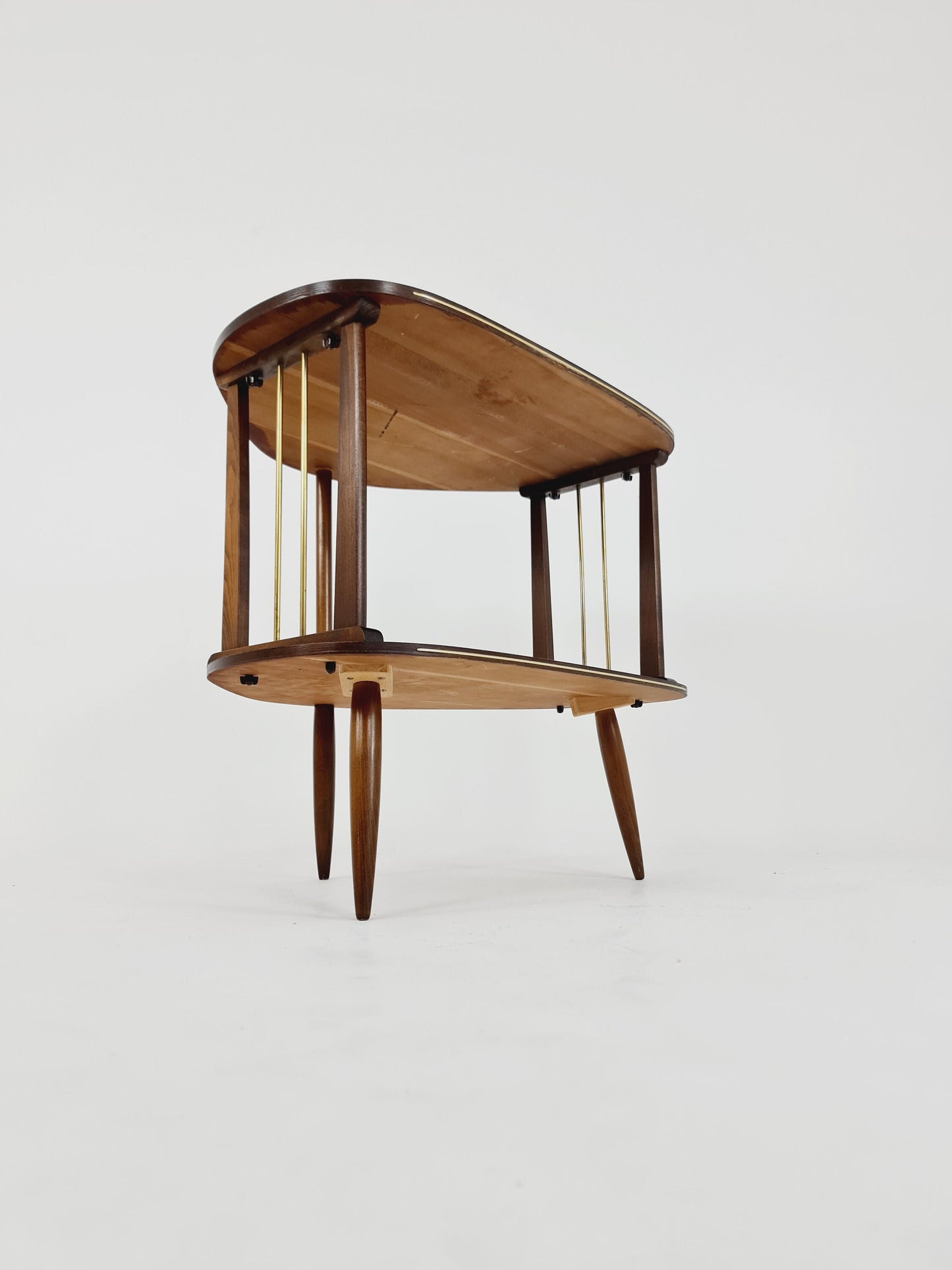 German mid-century walnut and Brass small TV sideboard /side table, 1950s