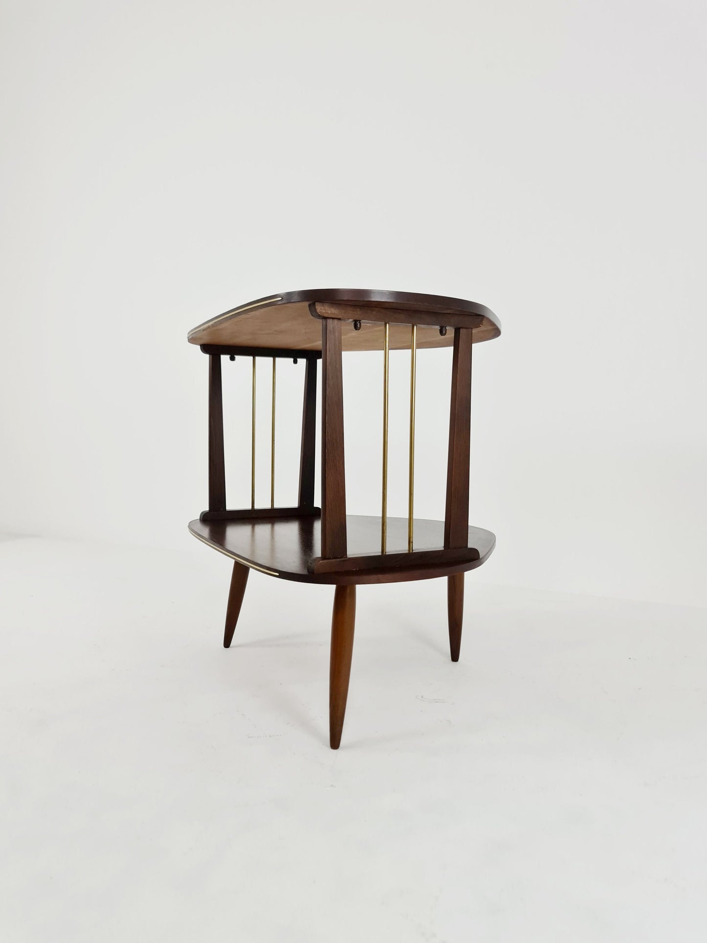 German mid-century walnut and Brass small TV sideboard /side table, 1950s