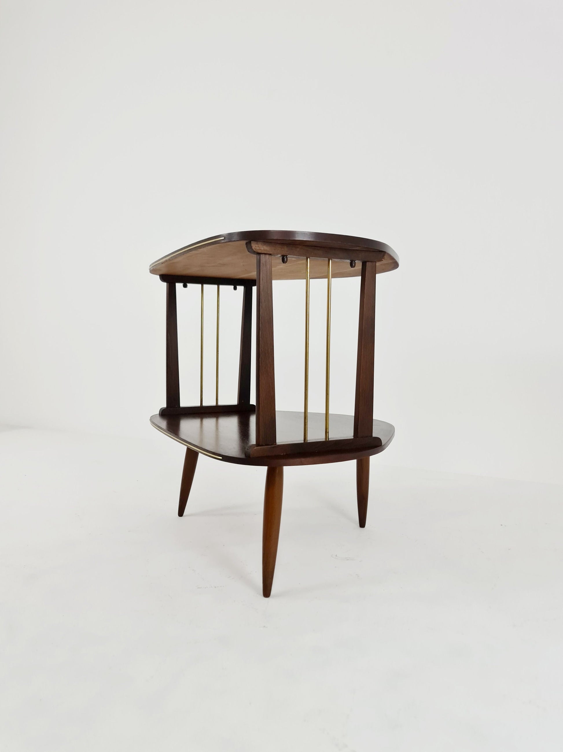 German mid-century walnut and Brass small TV sideboard /side table, 1950s