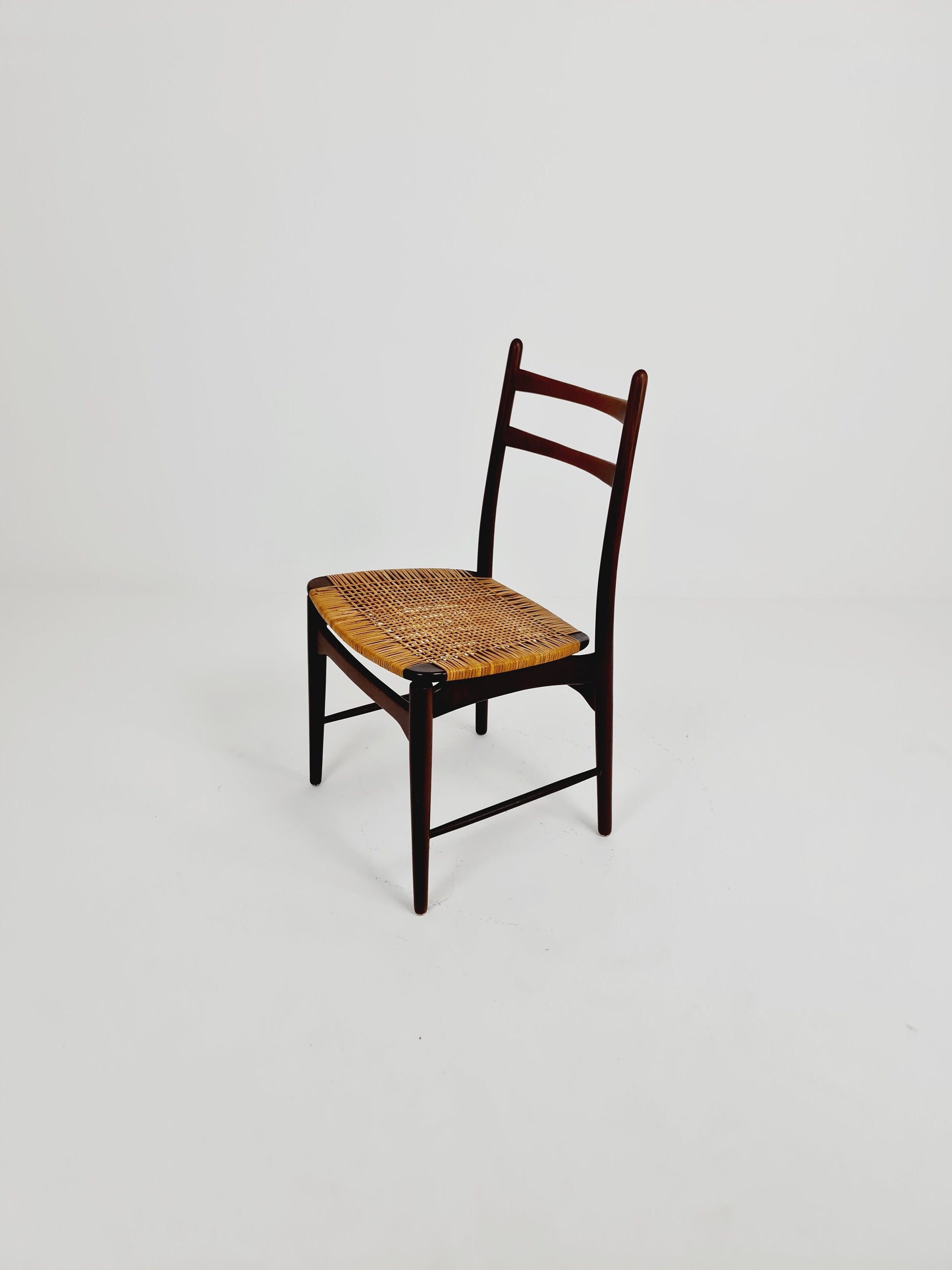 German teak & Rattan dining chair by Georg Leowald for wilkhan 1960s,