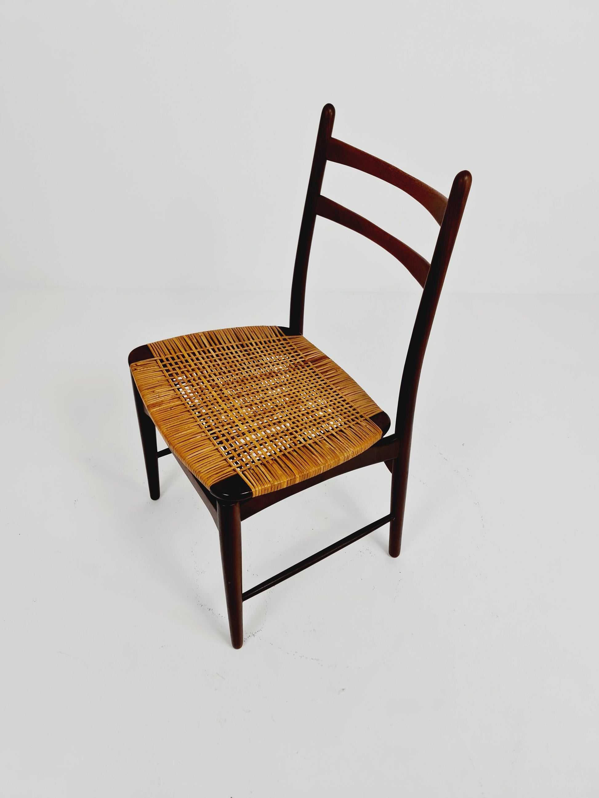 German teak & Rattan dining chair by Georg Leowald for wilkhan 1960s,
