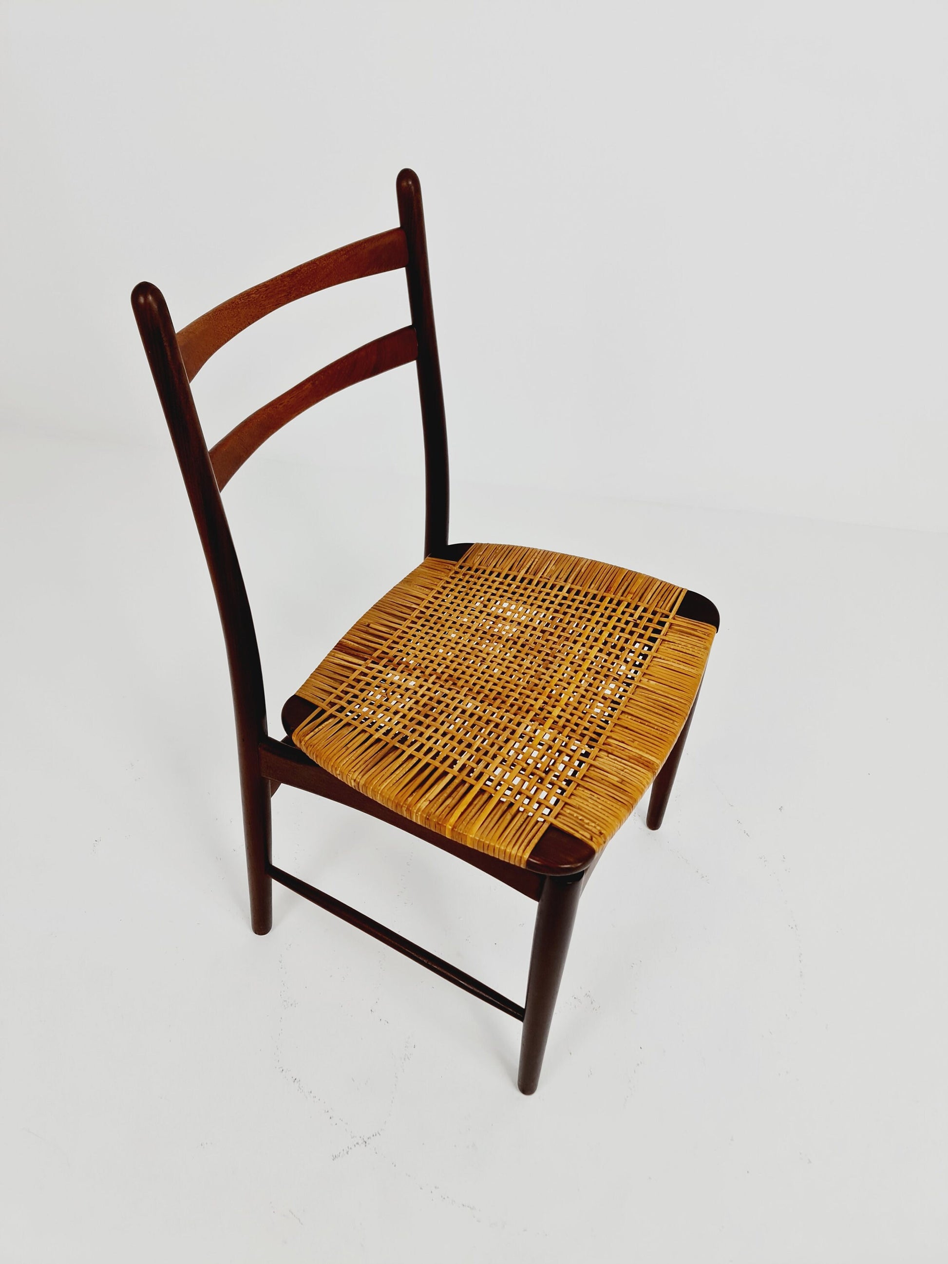 German teak & Rattan dining chair by Georg Leowald for wilkhan 1960s,