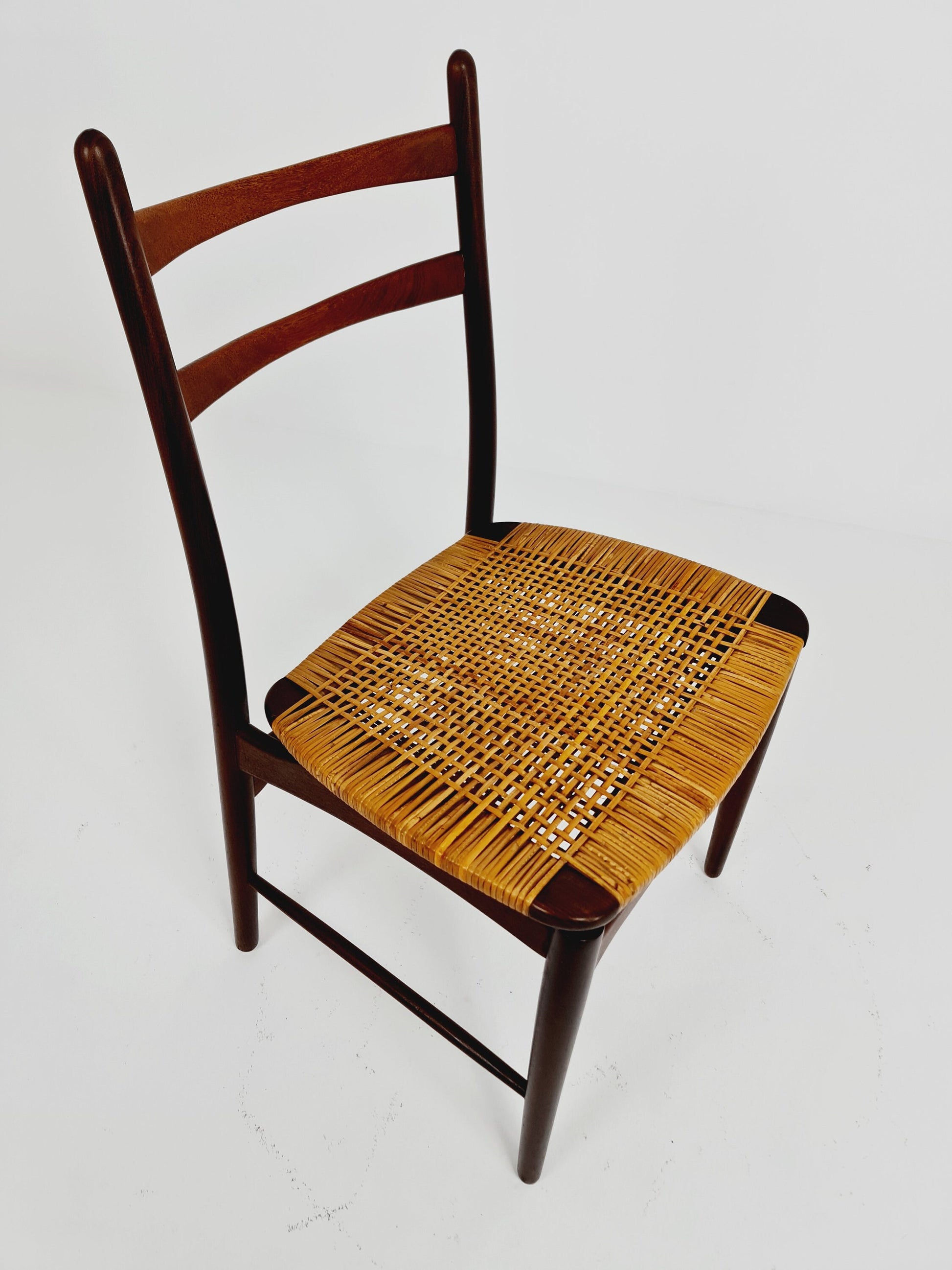 German teak & Rattan dining chair by Georg Leowald for wilkhan 1960s,
