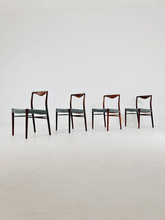 Mid Century Dansih Rio Rosewood and Fabric chair by Kai Lyngfeldt Larsen , 1960s Set of 4