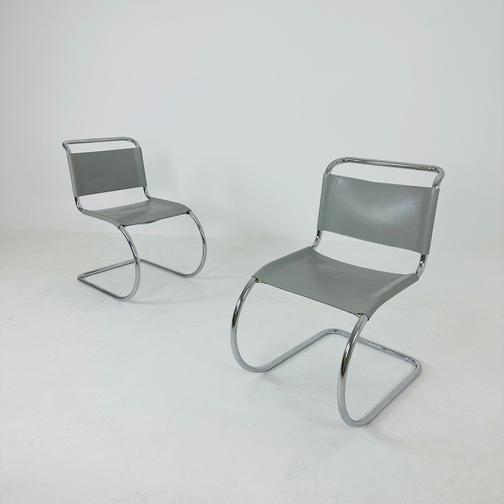 1 of 2 MR10 lounge grey leather chair design by Ludwig Mies van der Rohe , 1980s