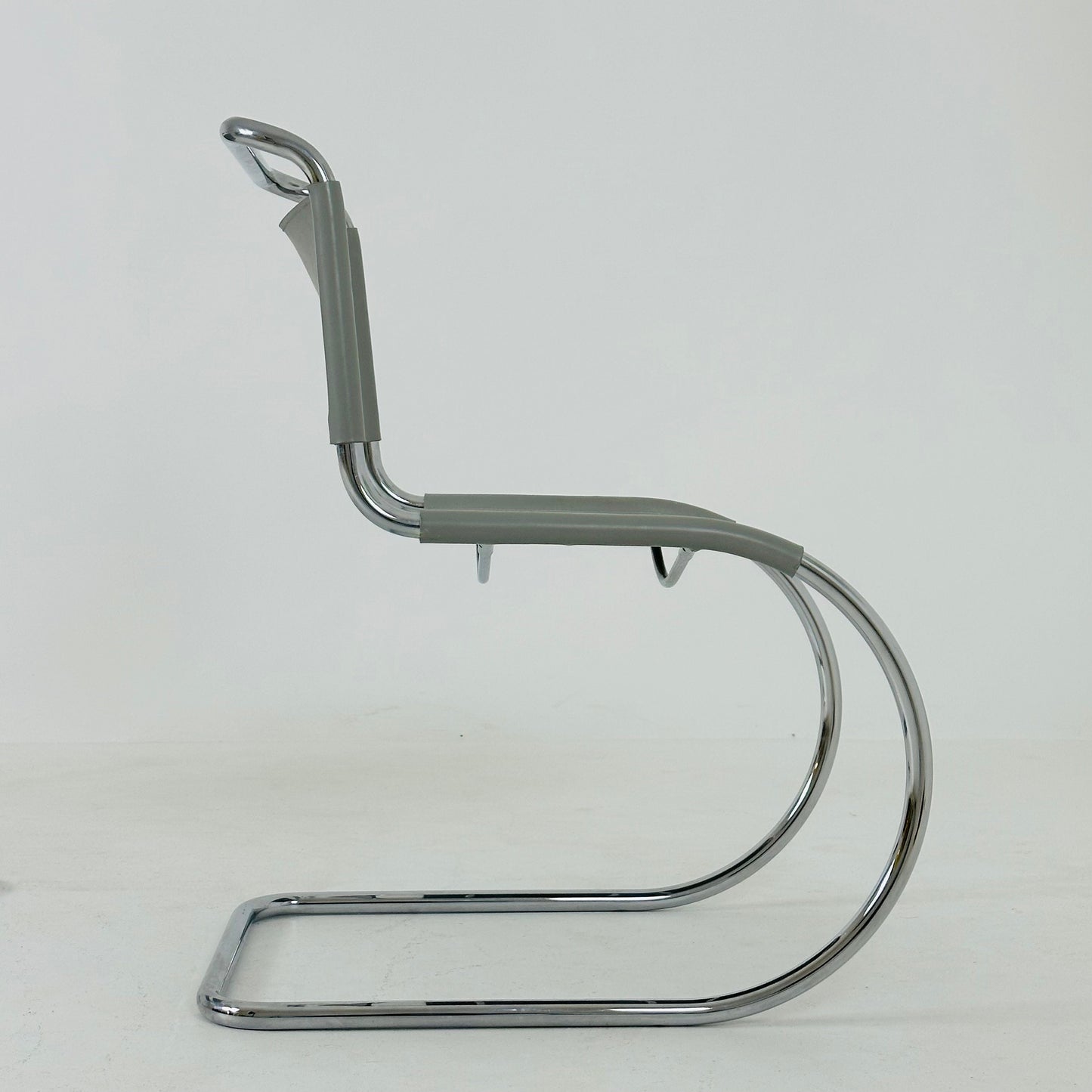 1 of 2 MR10 lounge grey leather chair design by Ludwig Mies van der Rohe , 1980s