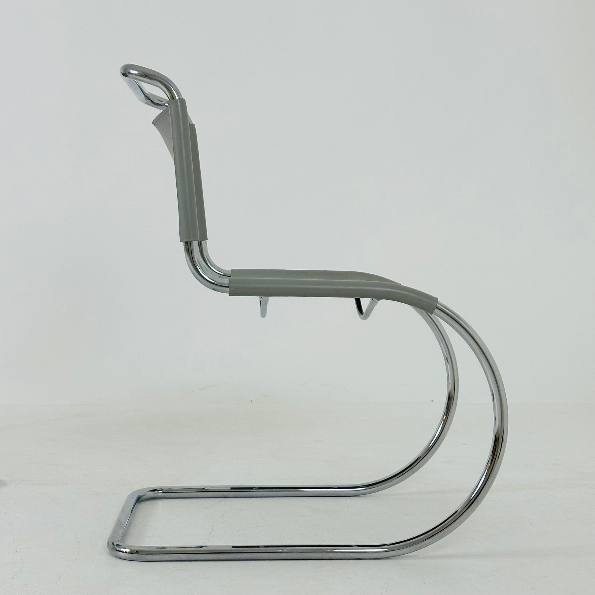 1 of 2 MR10 lounge grey leather chair design by Ludwig Mies van der Rohe , 1980s