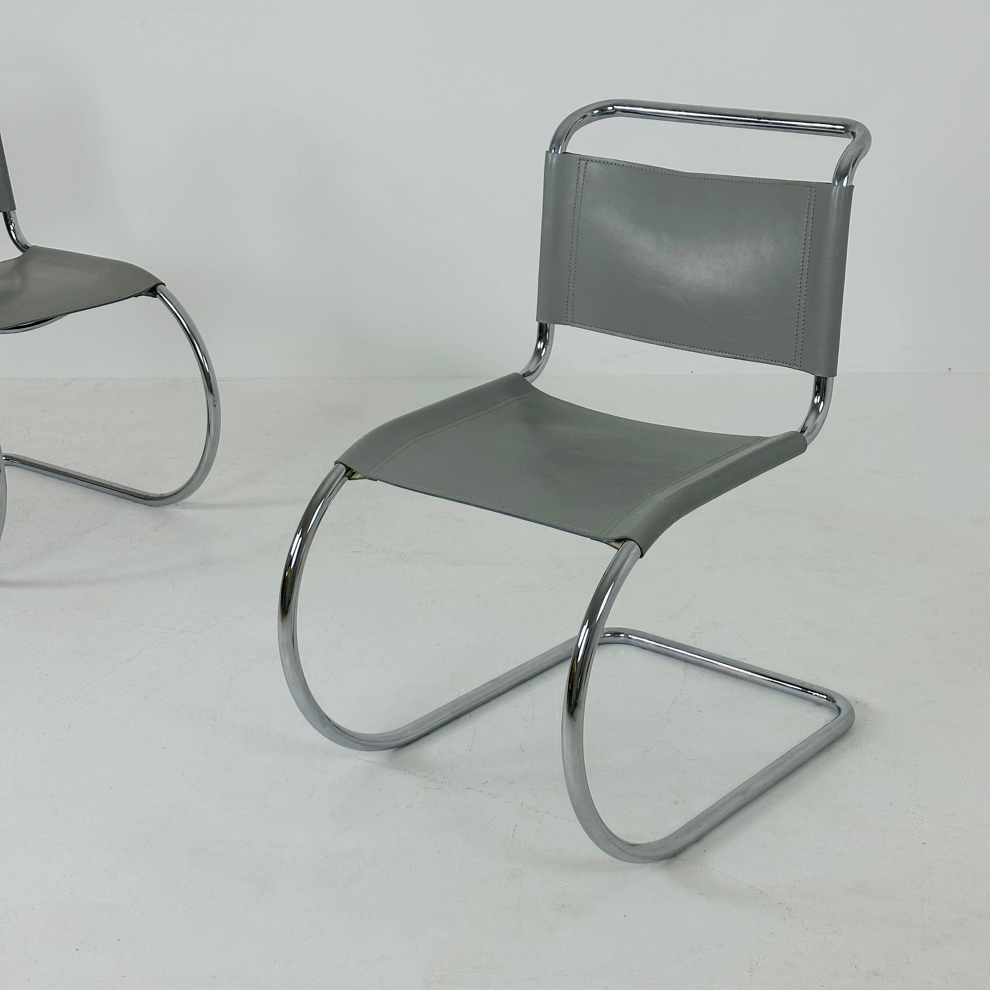 1 of 2 MR10 lounge grey leather chair design by Ludwig Mies van der Rohe , 1980s