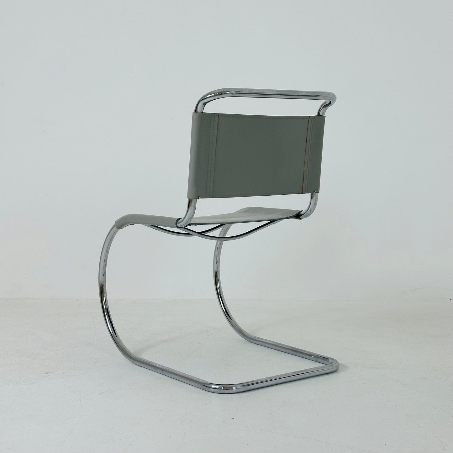 1 of 2 MR10 lounge grey leather chair design by Ludwig Mies van der Rohe , 1980s