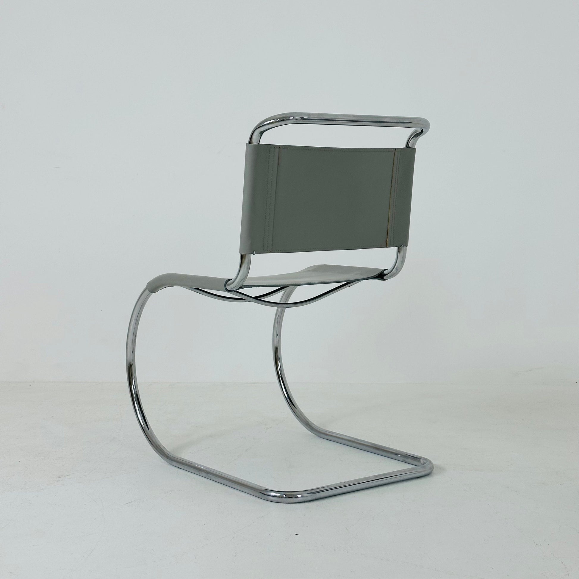 1 of 2 MR10 lounge grey leather chair design by Ludwig Mies van der Rohe , 1980s