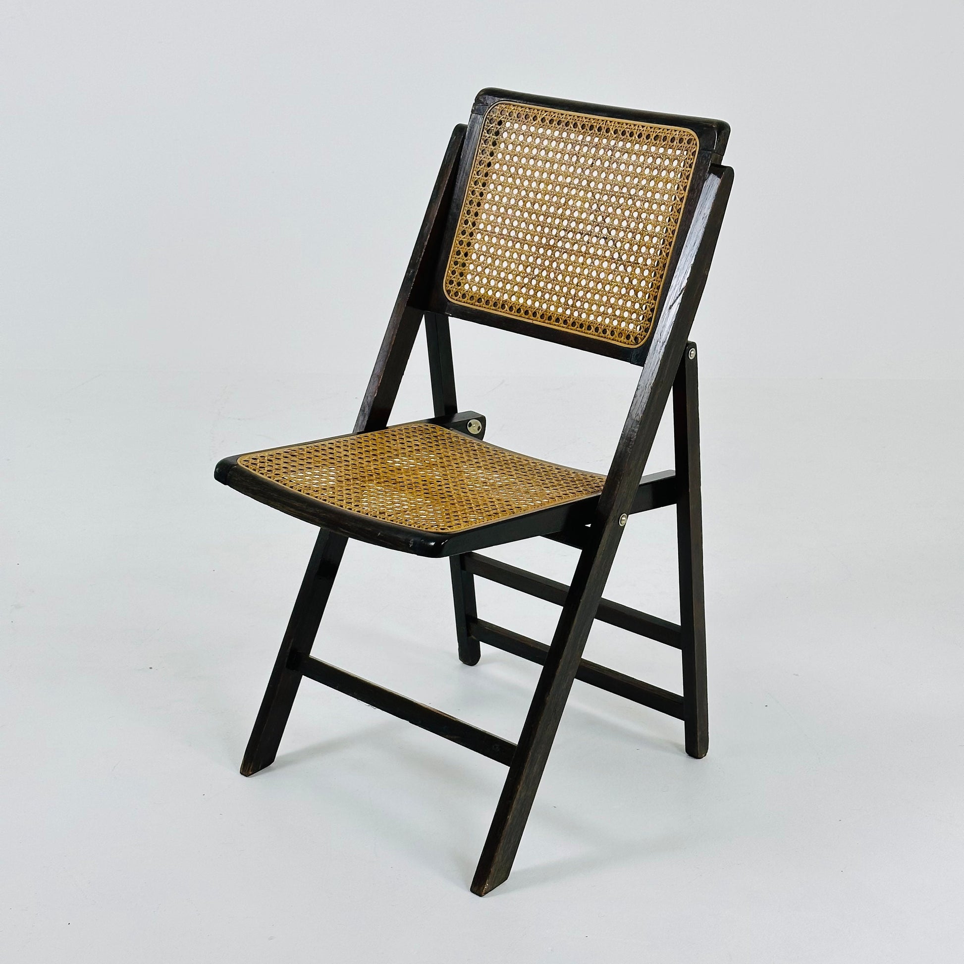 Rattan vintage folding chair Gilles ebonized Italy, 1960s