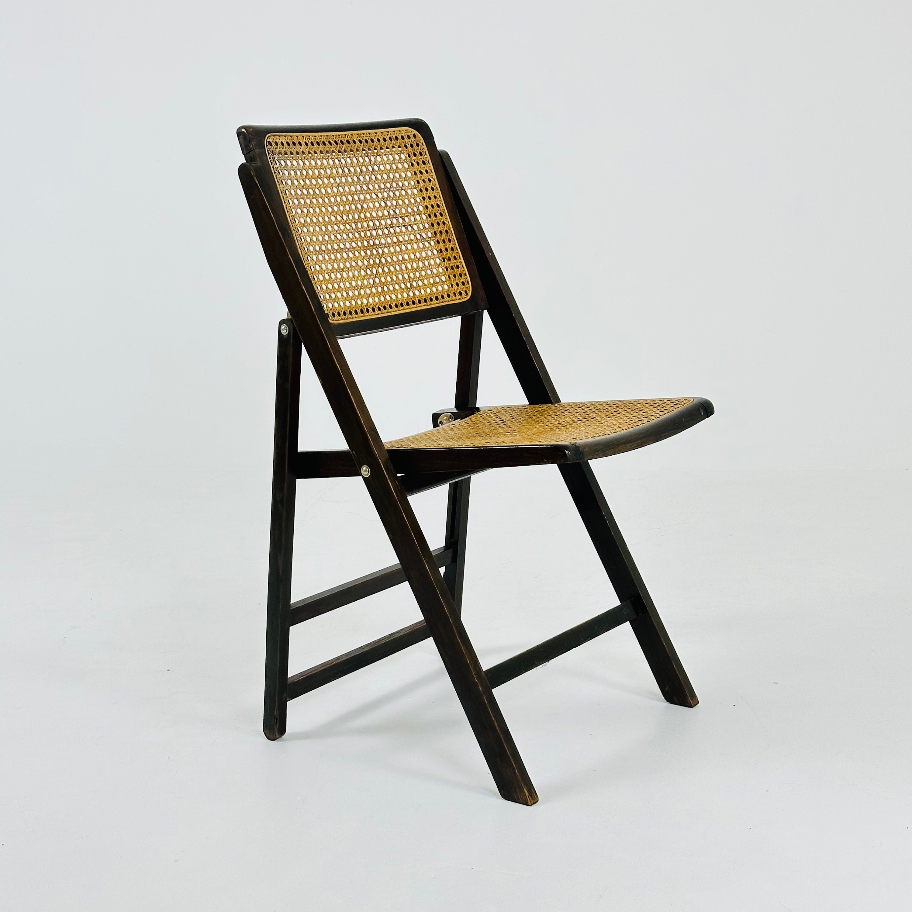 Rattan vintage folding chair Gilles ebonized Italy, 1960s