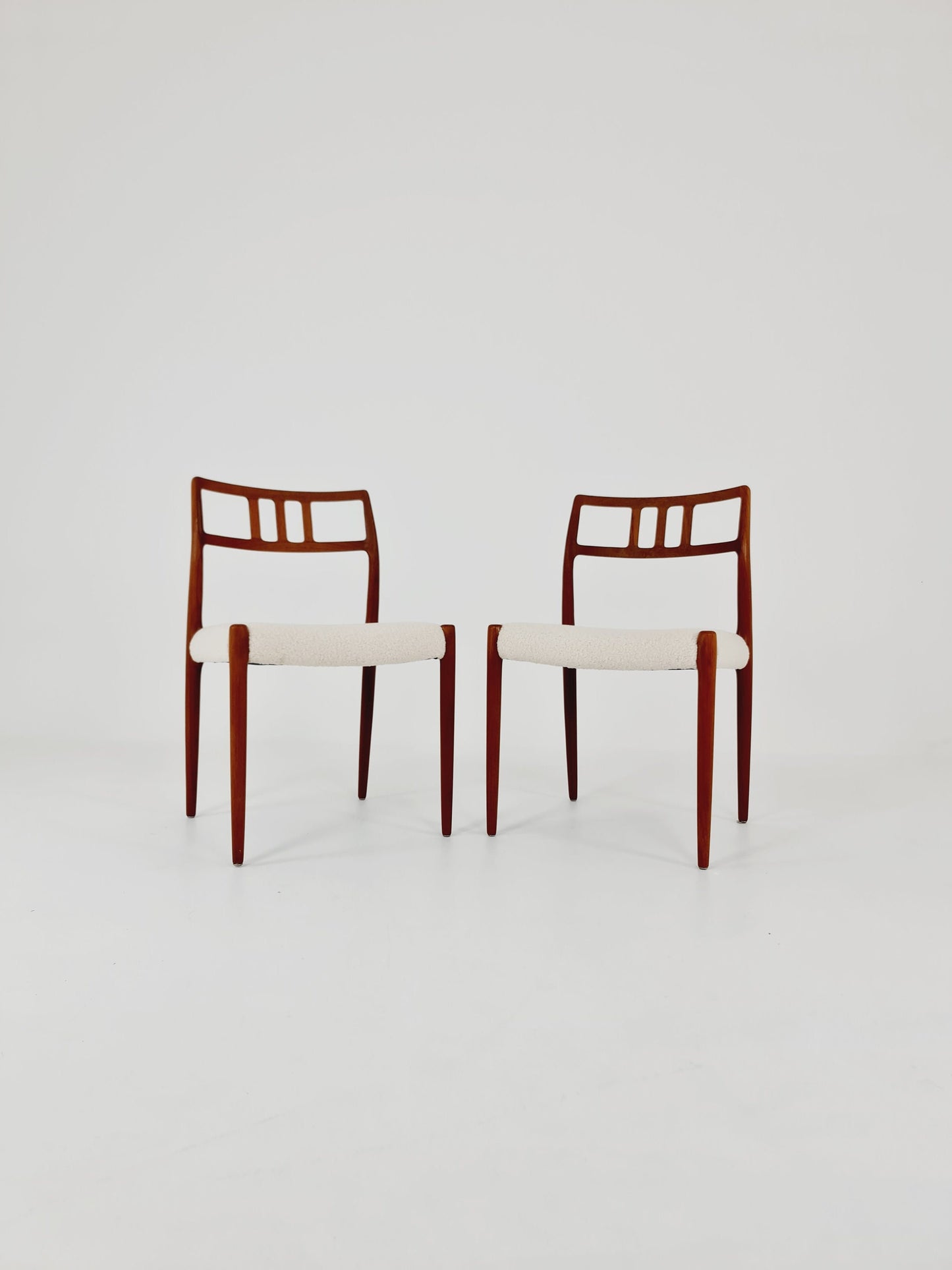 Vintage Danish teak dining charis With Teddy Fabric by Niels Otto Moller n: 79 , 1960s, set of 2