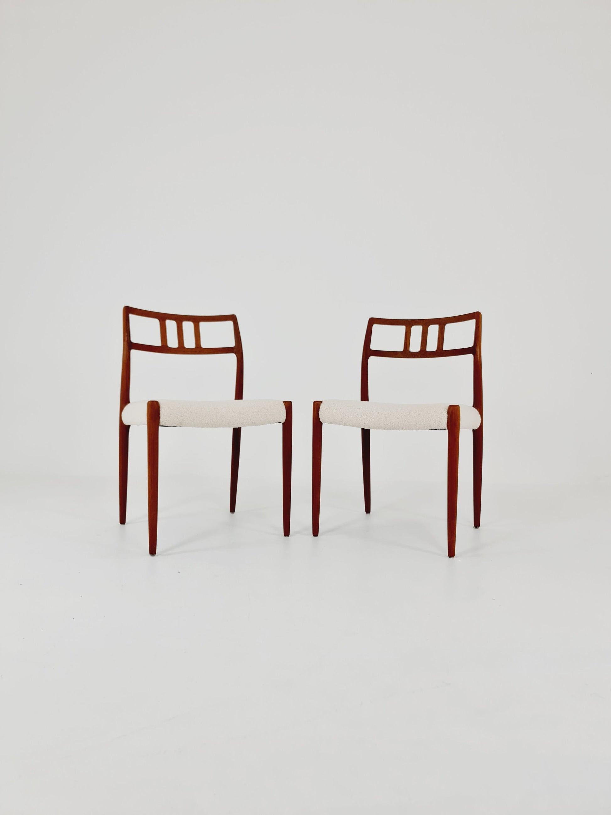 Vintage Danish teak dining charis With Teddy Fabric by Niels Otto Moller n: 79 , 1960s, set of 2
