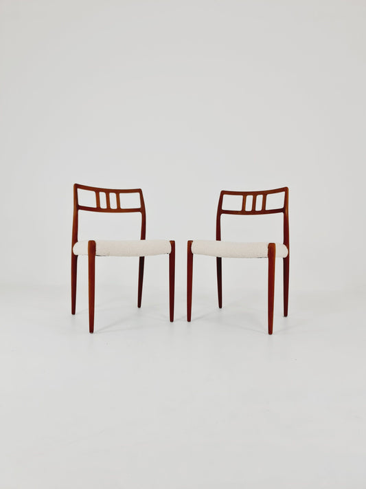 Vintage Danish teak dining charis With Teddy Fabric by Niels Otto Moller n: 79 , 1960s, set of 2