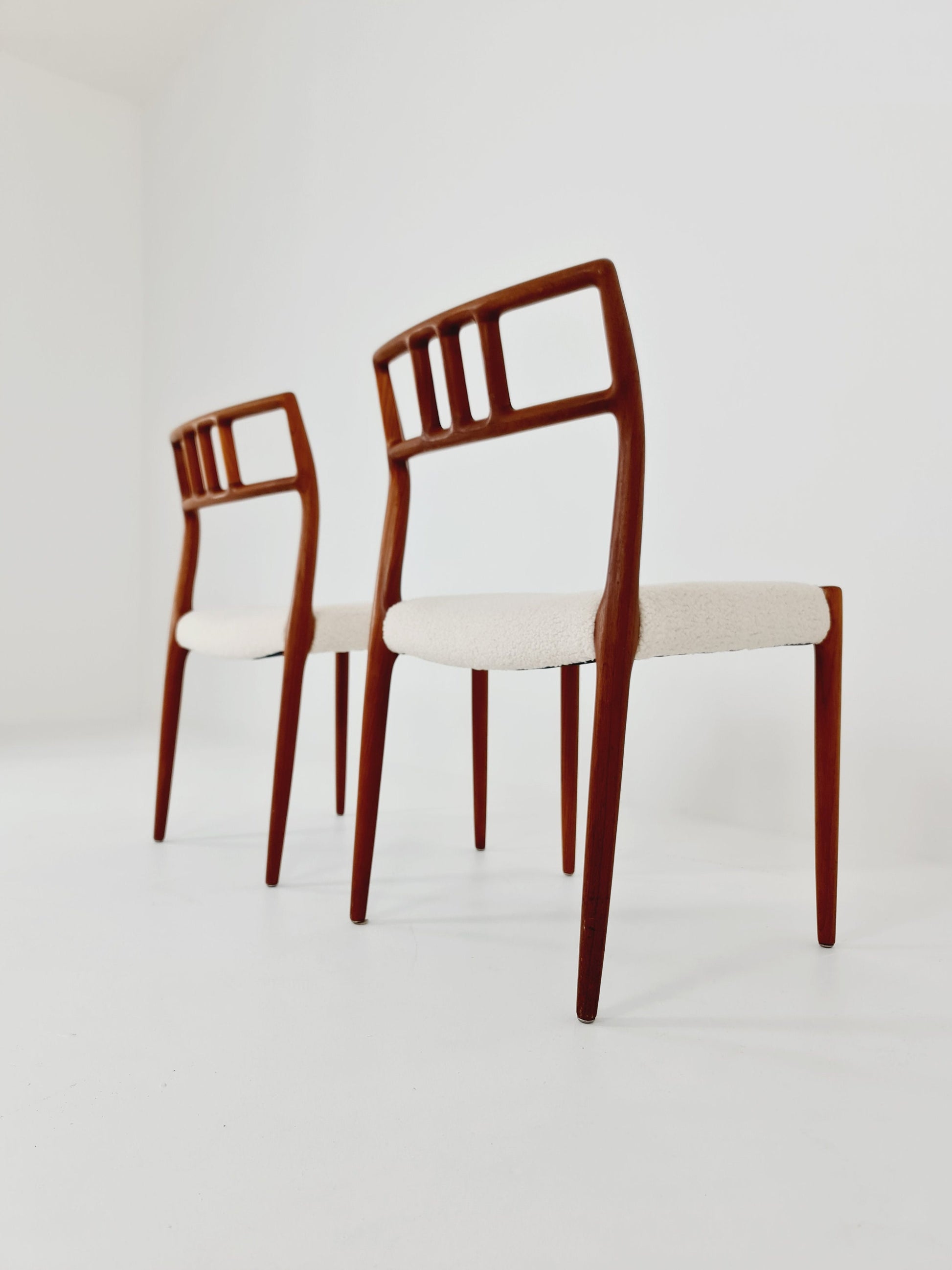 Vintage Danish teak dining charis With Teddy Fabric by Niels Otto Moller n: 79 , 1960s, set of 2