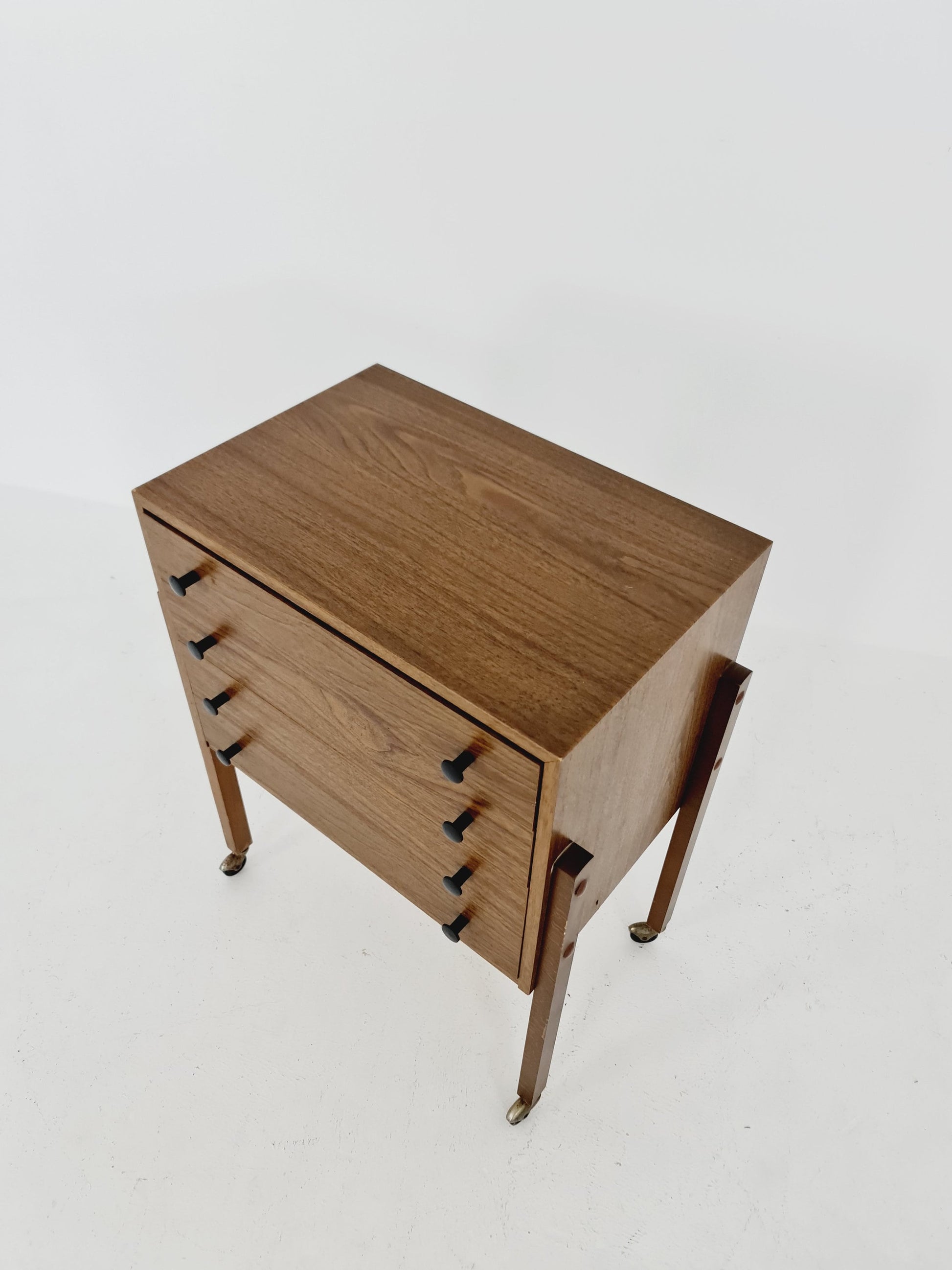 Vintage walnut sweing table/ side table cabinet, 1960s
