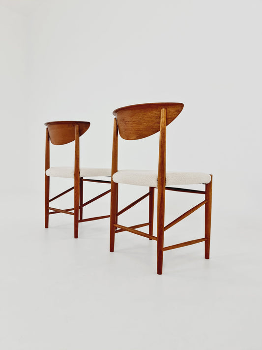 Vintage Mid Century teak +Teddy farbic dining chairs By Peter Hvidt & Orla Molgaard-Nielsen, 1960s, Set of 2
