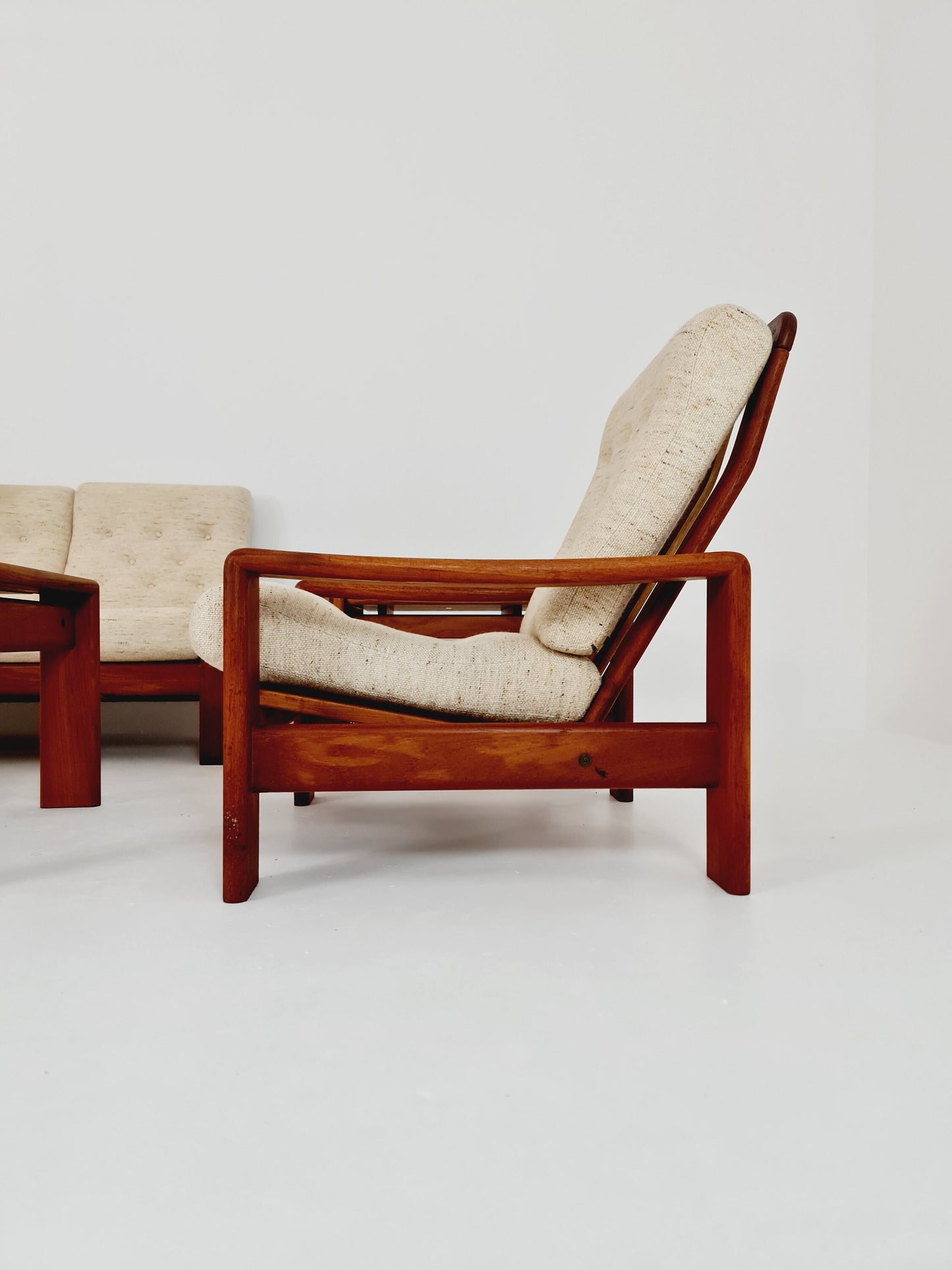 Mid Century couch group in teak 3-Seater Sofa & two chairs by EMC Denmark