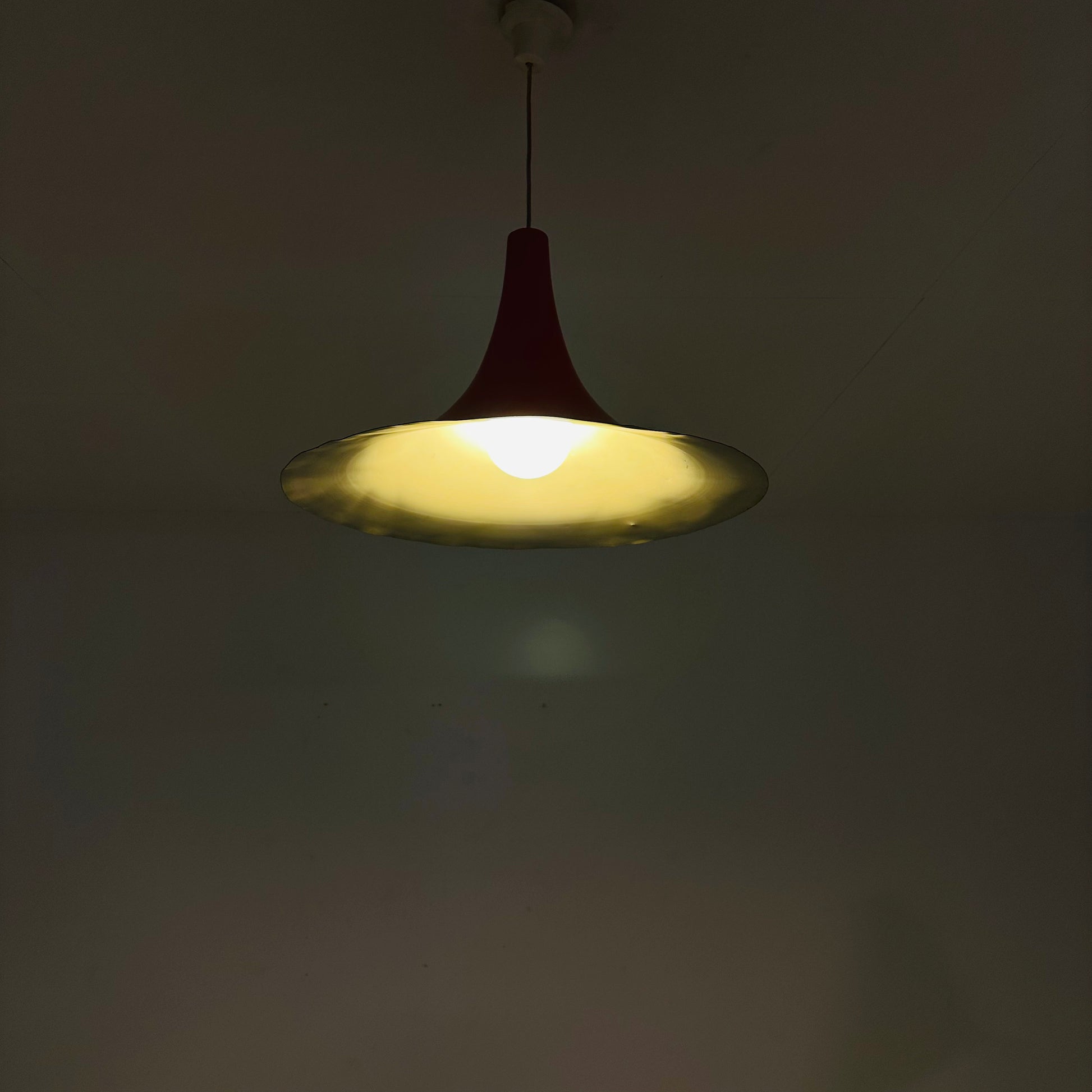 Mid century Danish red semi pendant light 1960s