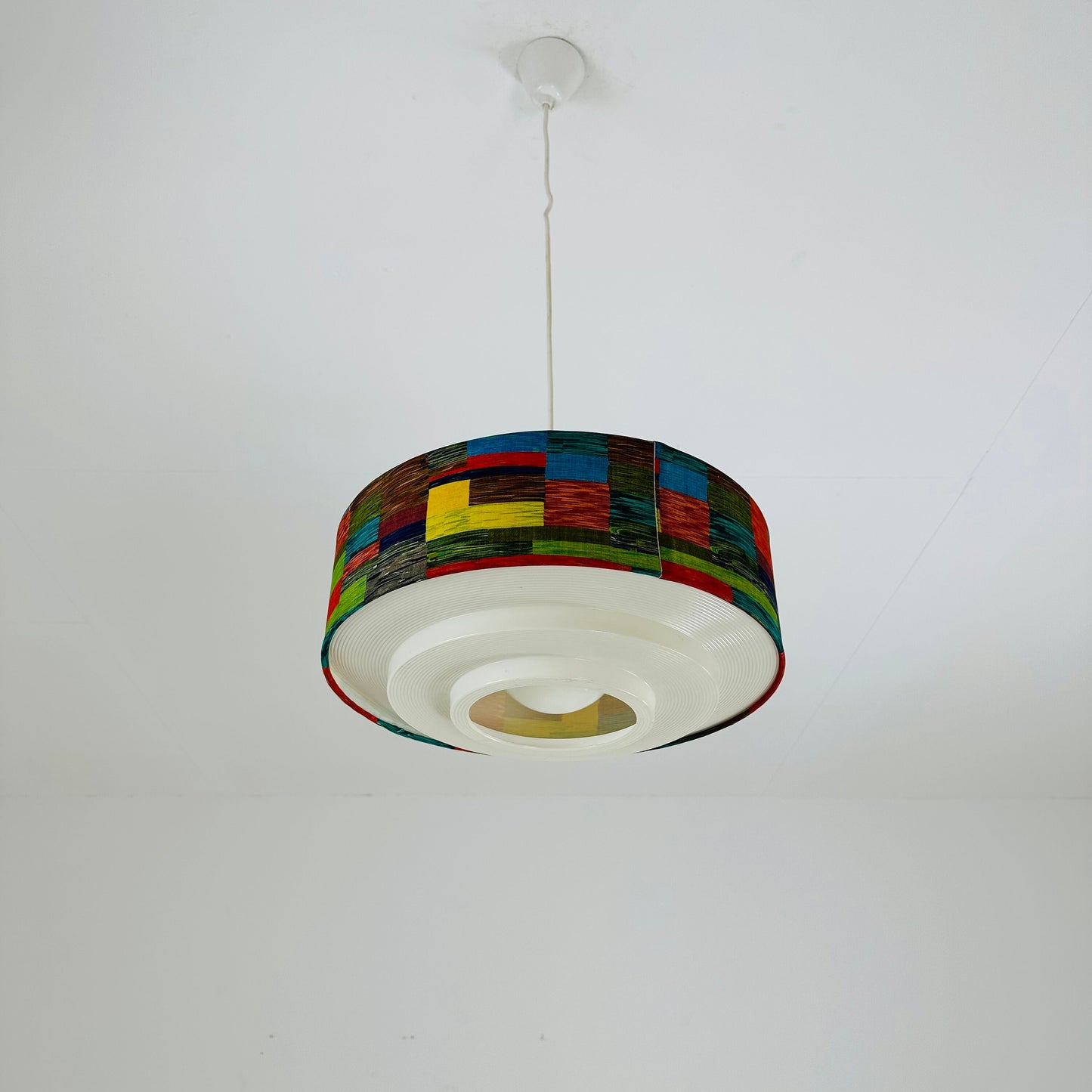 Rare Mid century colorful suspension in psychedelic fabric and plastic 1970s