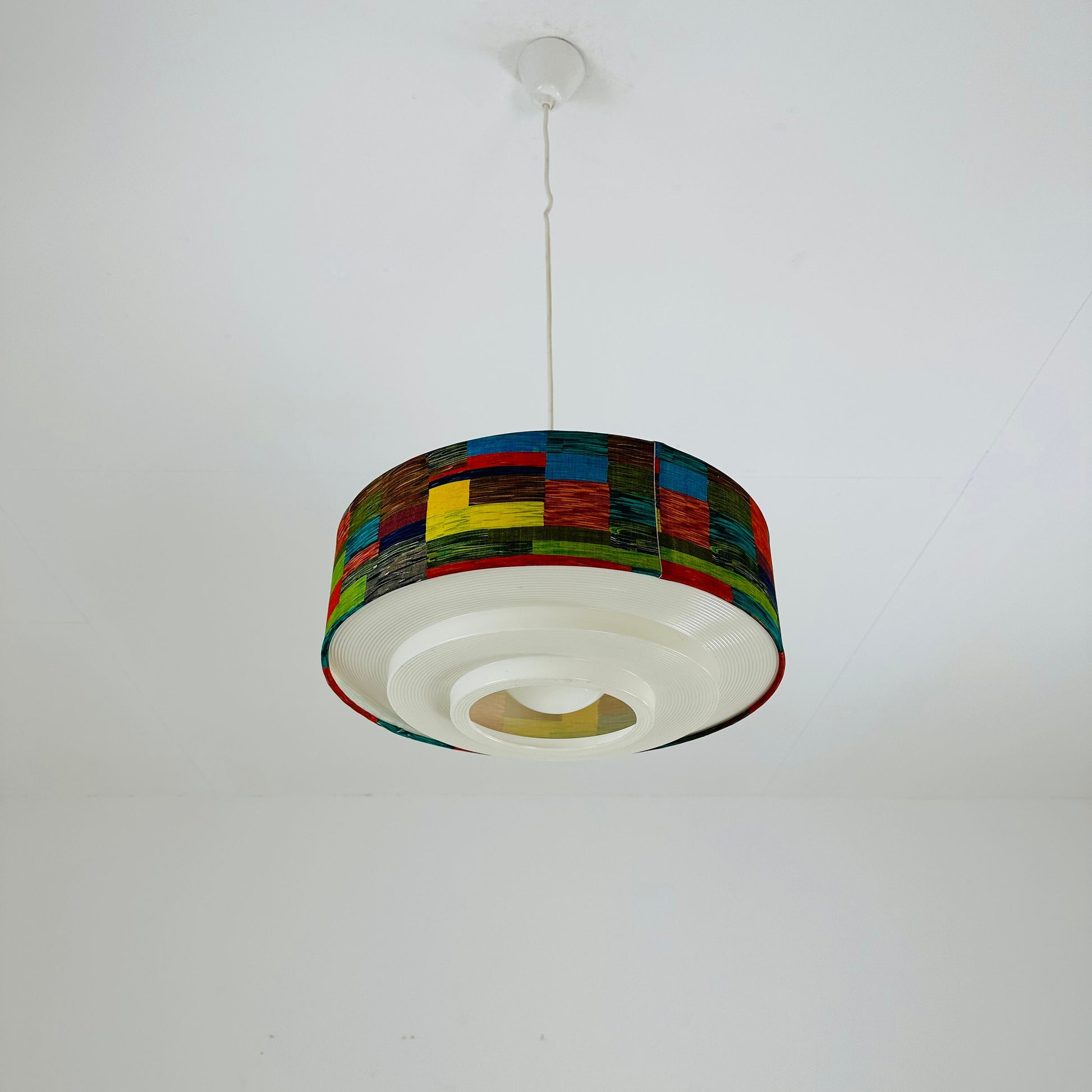Rare Mid century colorful suspension in psychedelic fabric and plastic 1970s