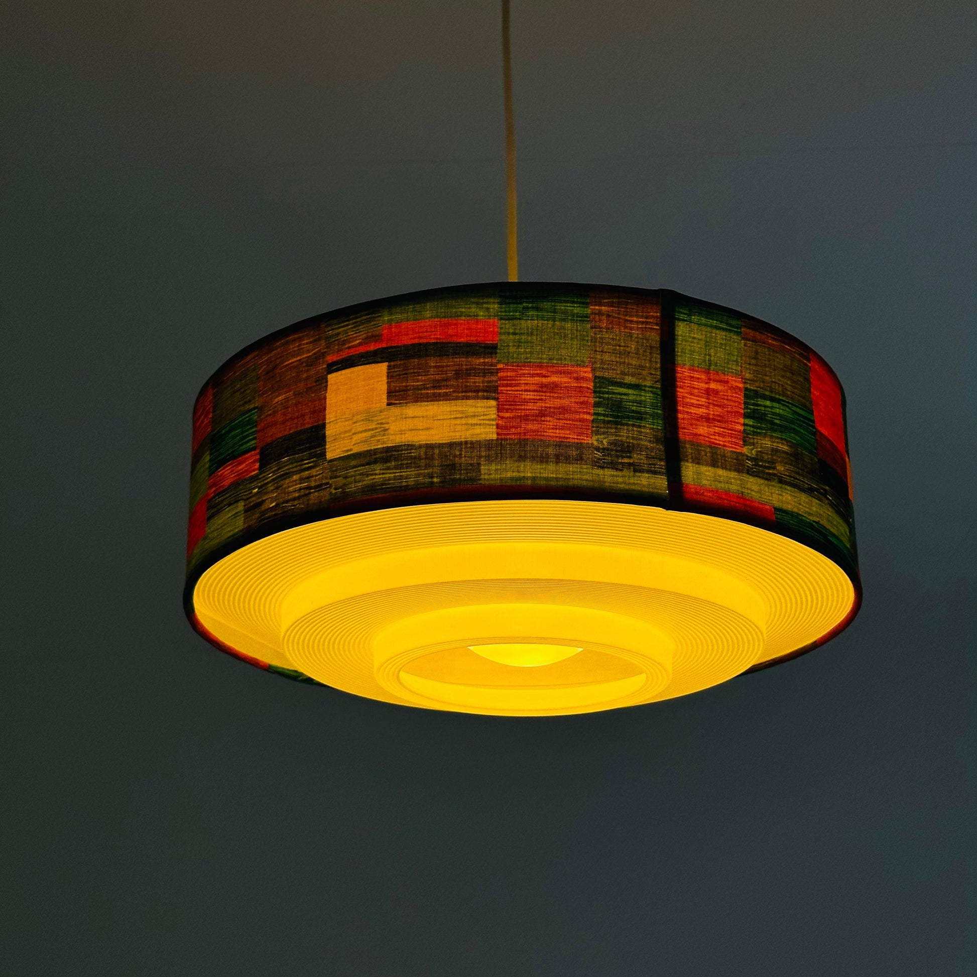 Rare Mid century colorful suspension in psychedelic fabric and plastic 1970s