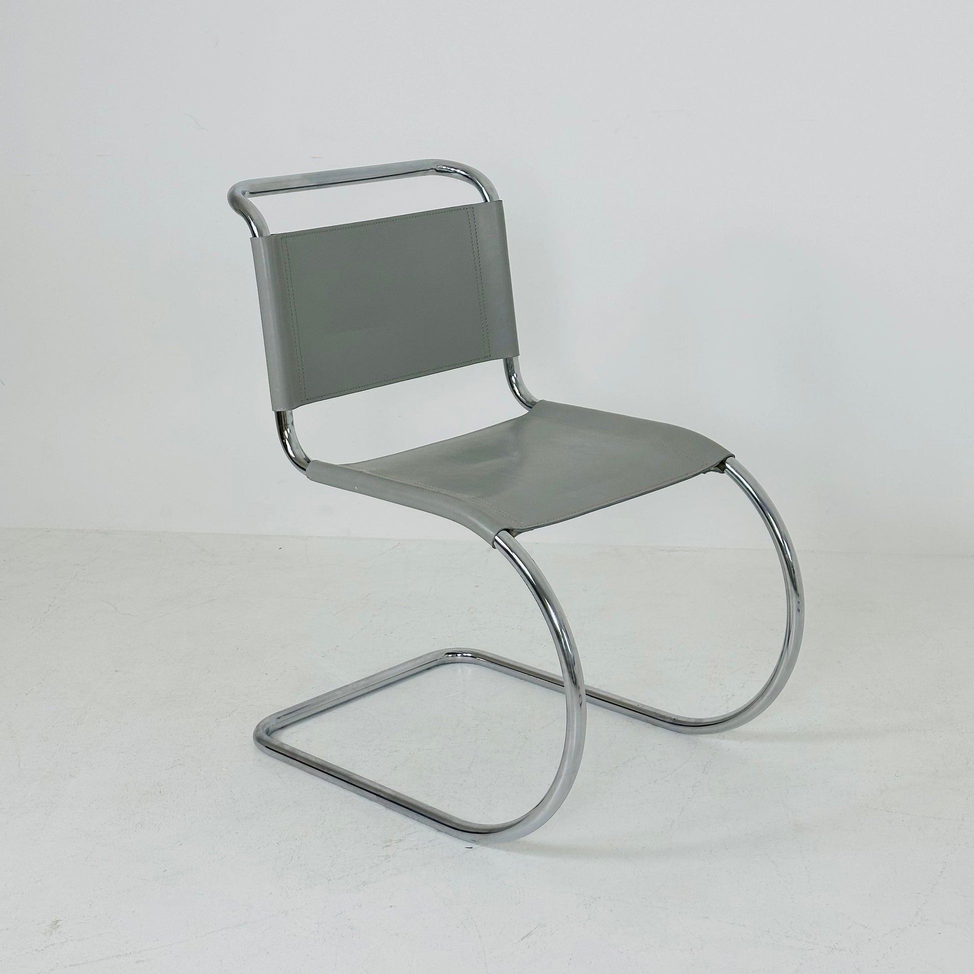 1 of 2 MR10 lounge grey leather chair design by Ludwig Mies van der Rohe , 1980s