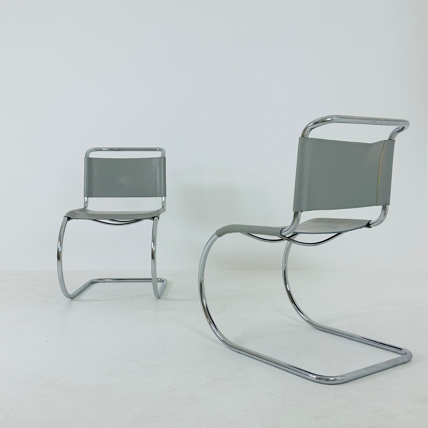 1 of 2 MR10 lounge grey leather chair design by Ludwig Mies van der Rohe , 1980s