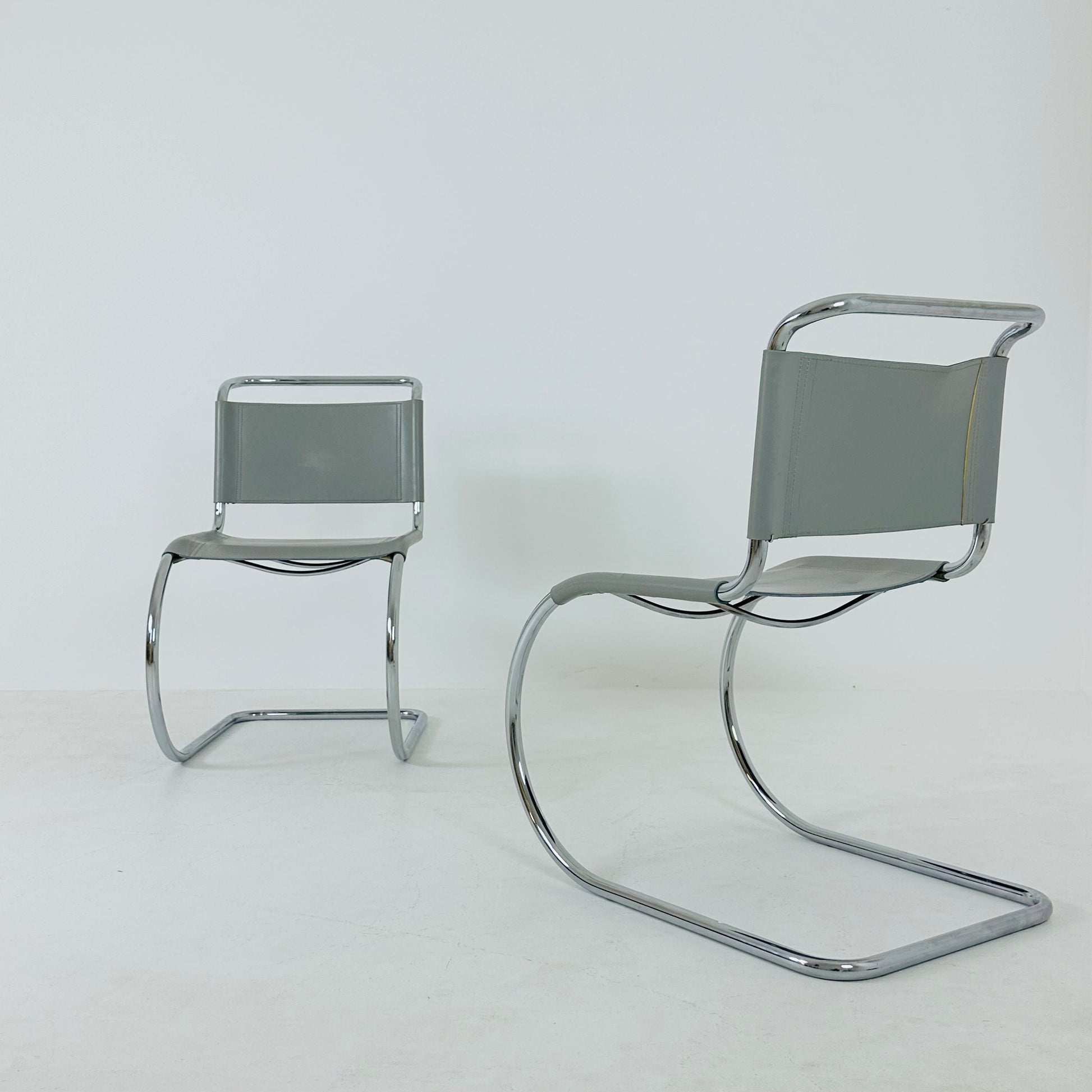 1 of 2 MR10 lounge grey leather chair design by Ludwig Mies van der Rohe , 1980s
