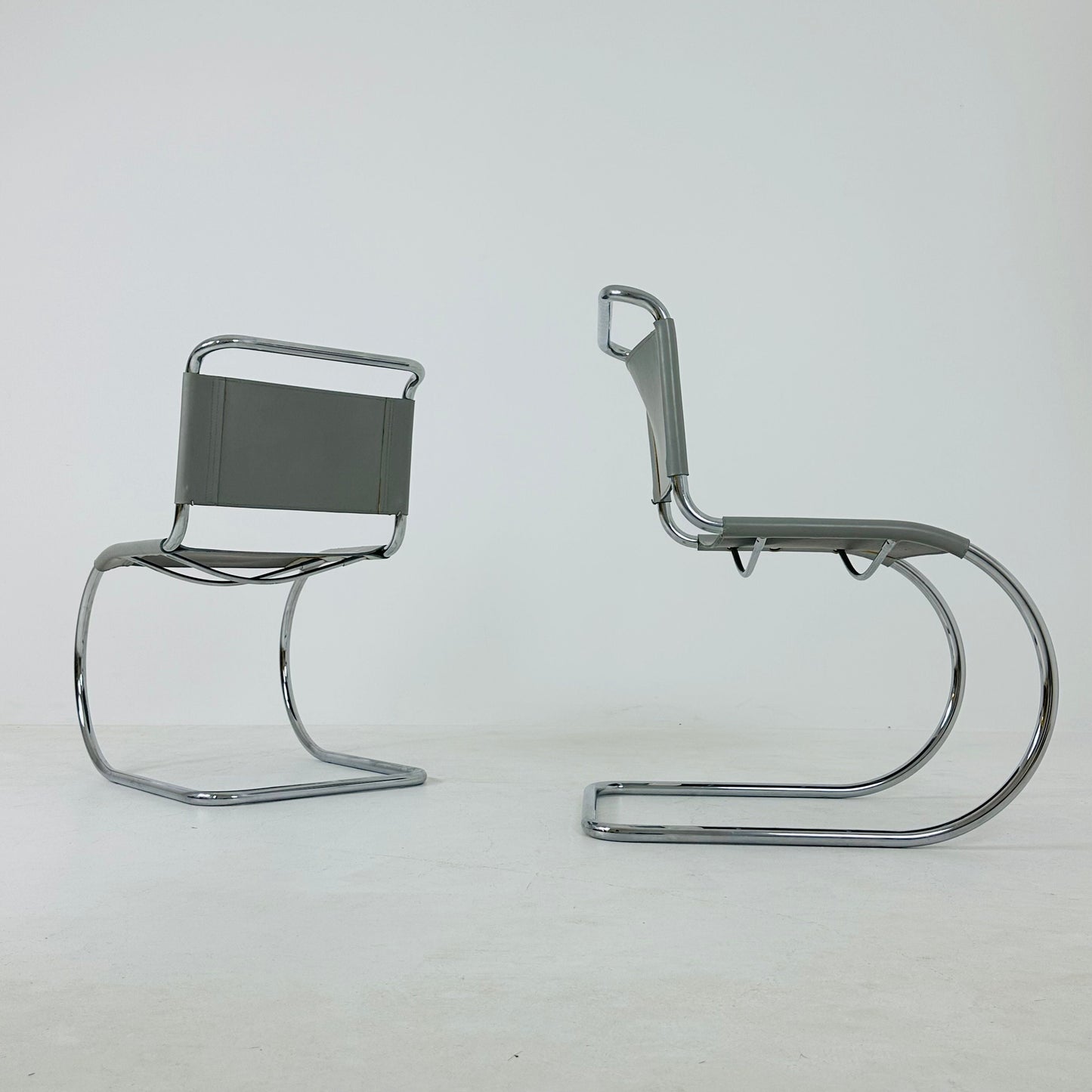 1 of 2 MR10 lounge grey leather chair design by Ludwig Mies van der Rohe , 1980s