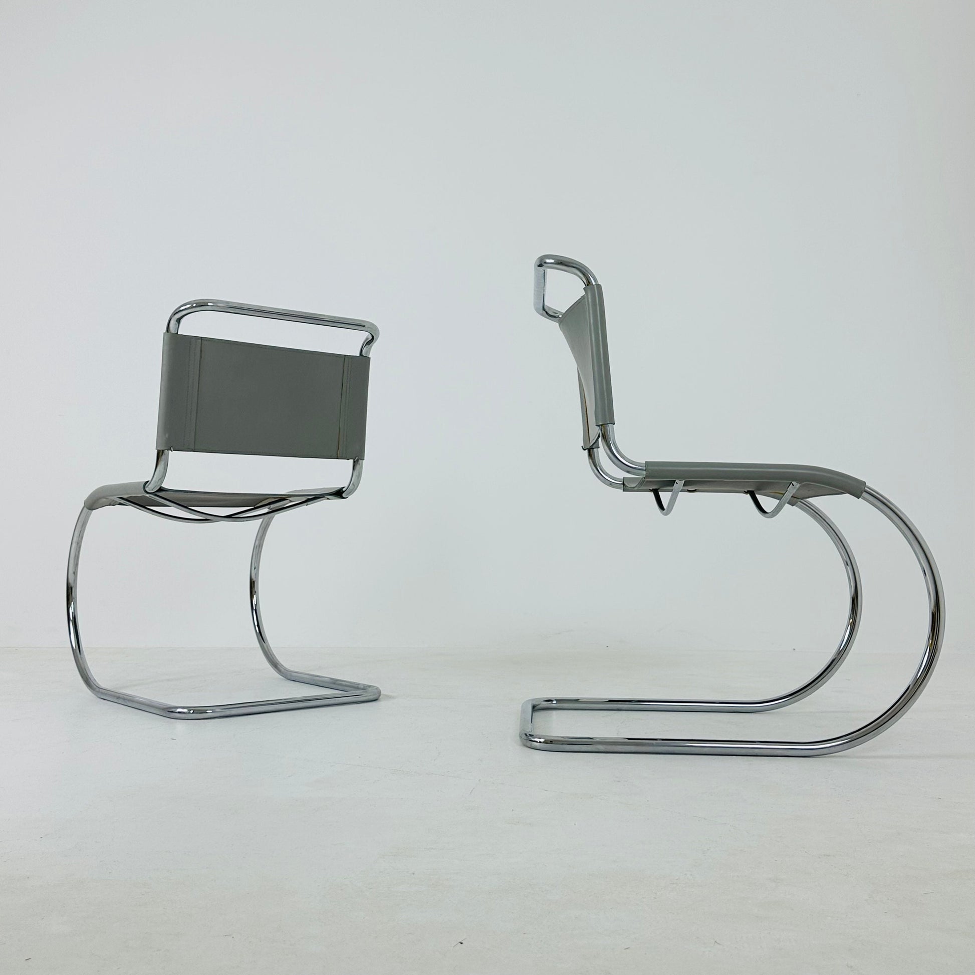 1 of 2 MR10 lounge grey leather chair design by Ludwig Mies van der Rohe , 1980s