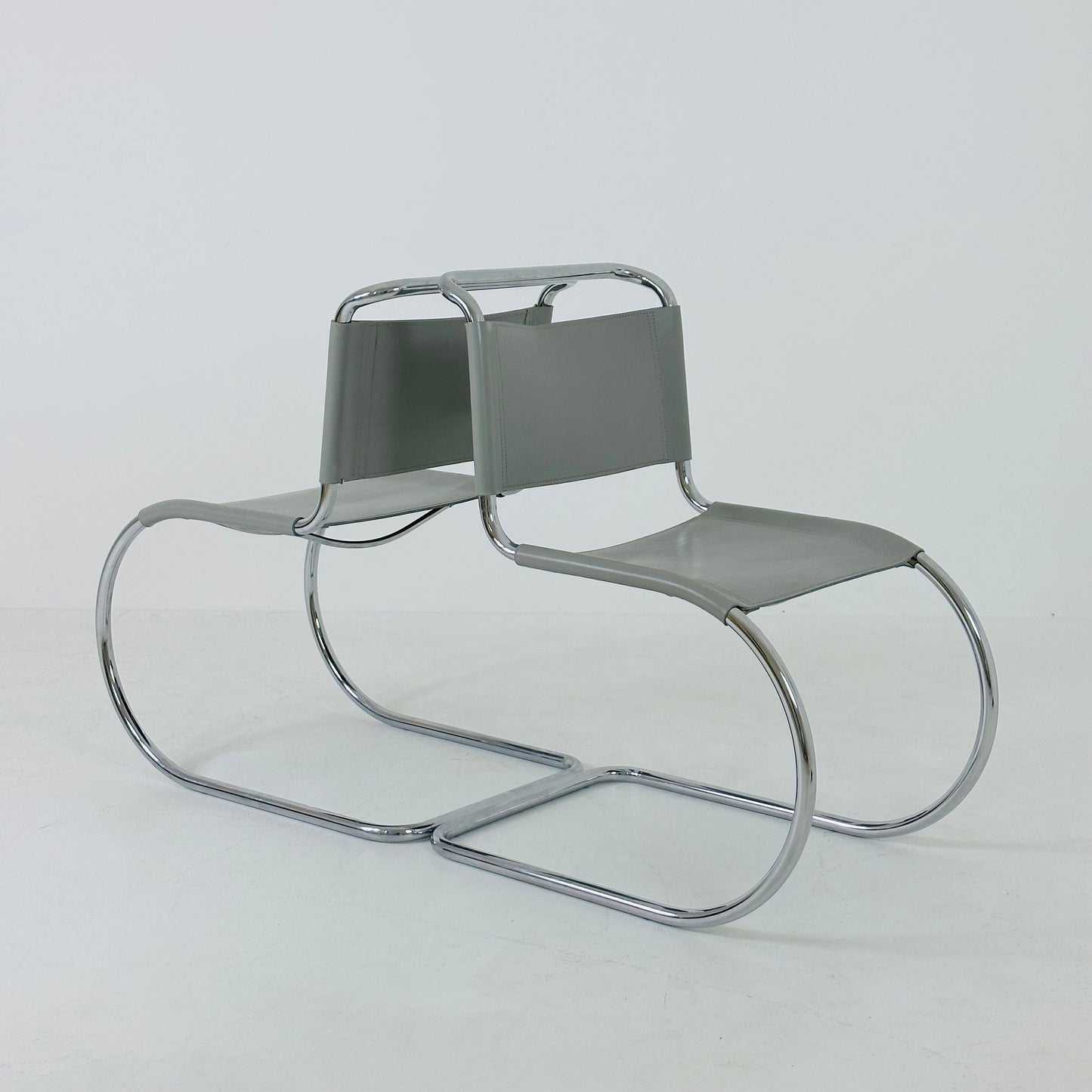 1 of 2 MR10 lounge grey leather chair design by Ludwig Mies van der Rohe , 1980s