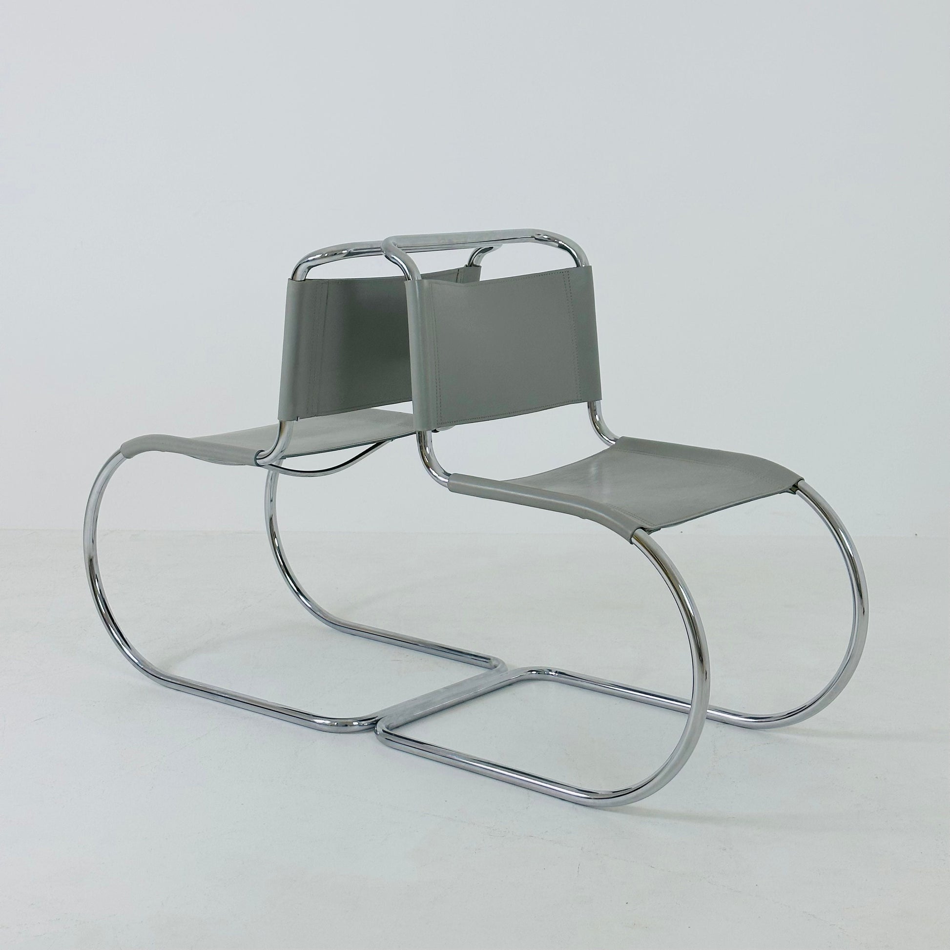 1 of 2 MR10 lounge grey leather chair design by Ludwig Mies van der Rohe , 1980s