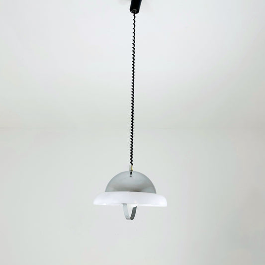 Wonderful Space Age Aluminum & White Acrylic Extendable Ceiling Lamp, 1970s Italy