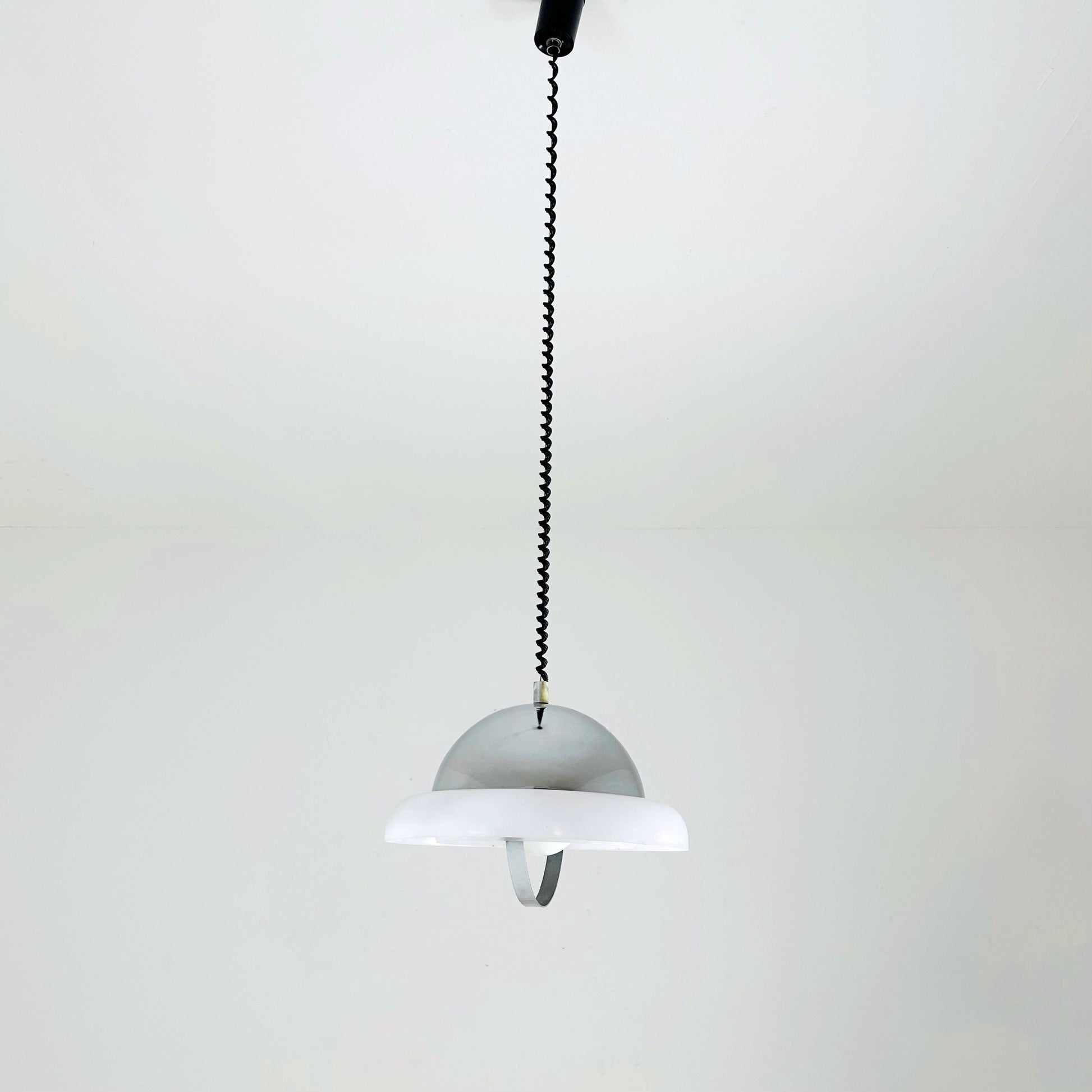 Wonderful Space Age Aluminum & White Acrylic Extendable Ceiling Lamp, 1970s Italy