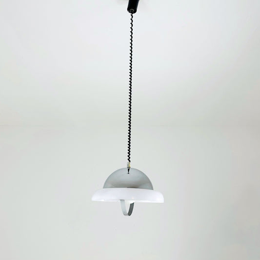 Wonderful Space Age Aluminum & White Acrylic Extendable Ceiling Lamp, 1970s Italy