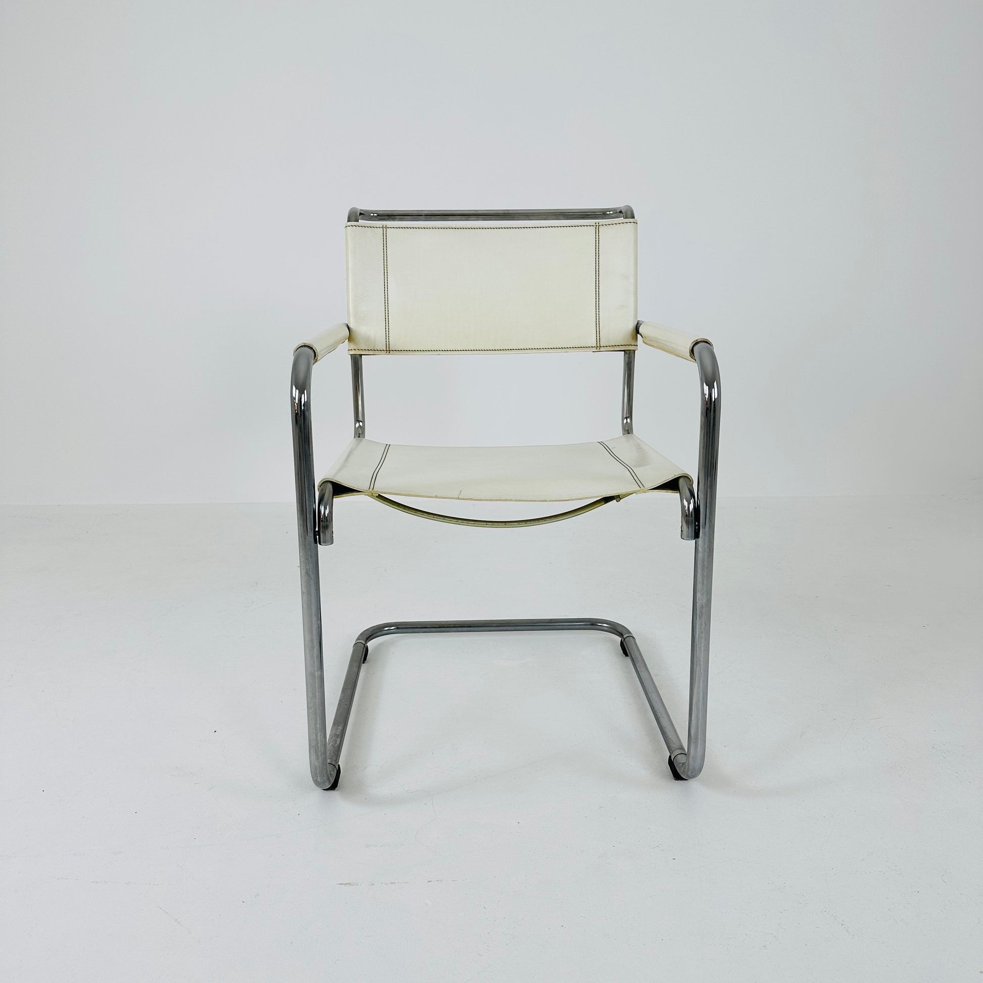 Original Bauhaus S34 cantilever chair in white leather by Mart Stam for Thonet, 1970,